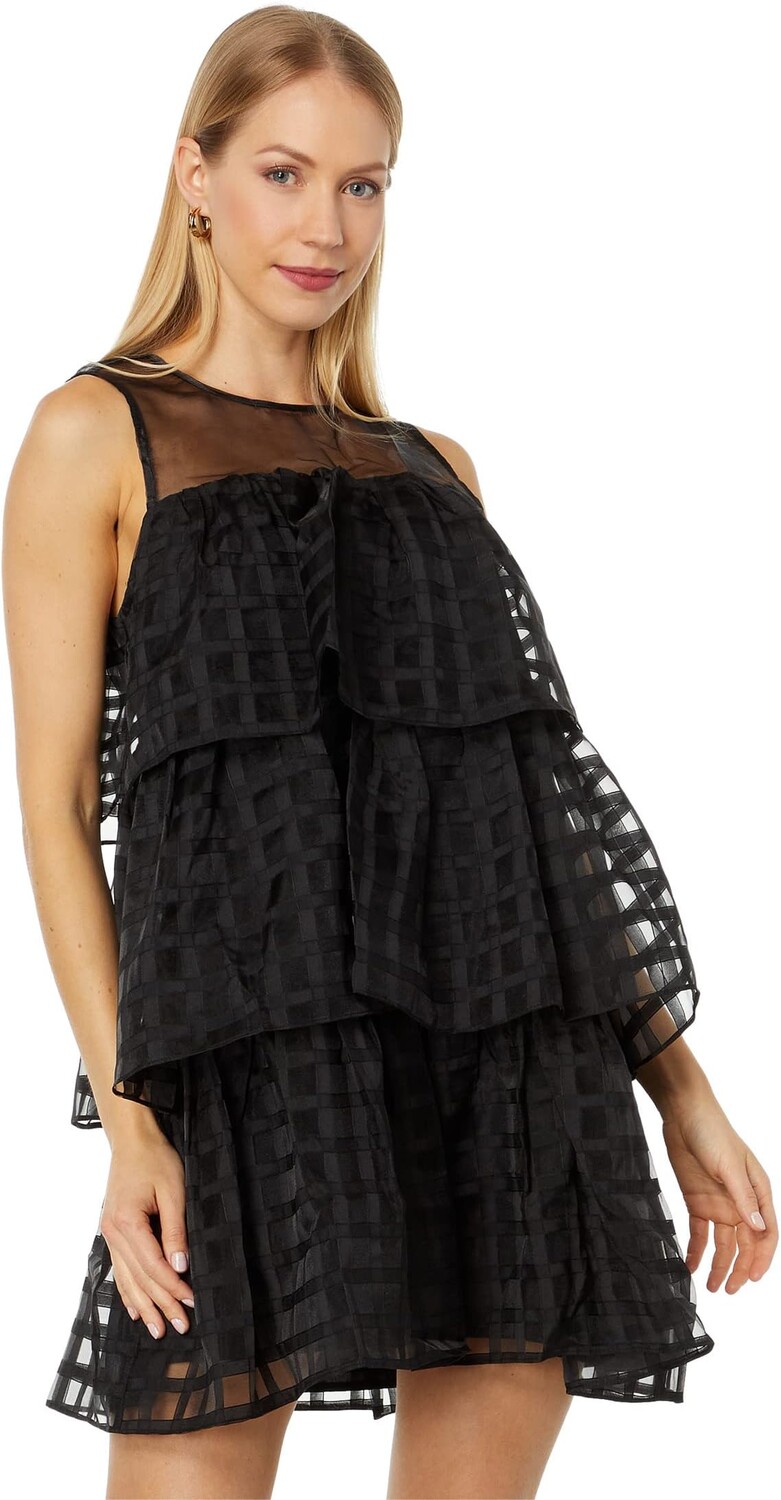 цена Платье Organza Gridded Tiered Sleeveless Mini English Factory, черный