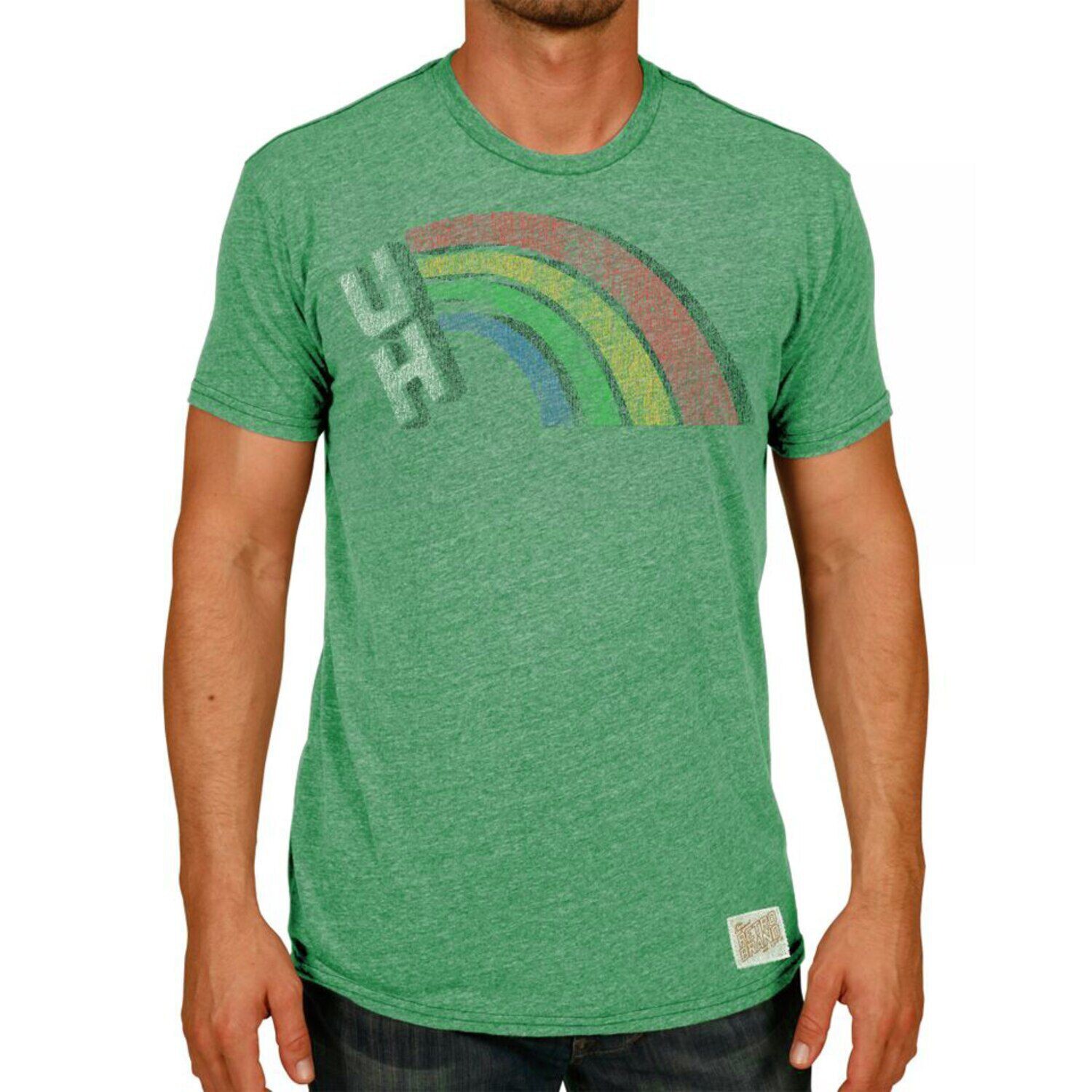 

Мужская оригинальная ретро брендовая футболка Heather Green Hawaii Warriors Vintage Rainbow Tri-Blend