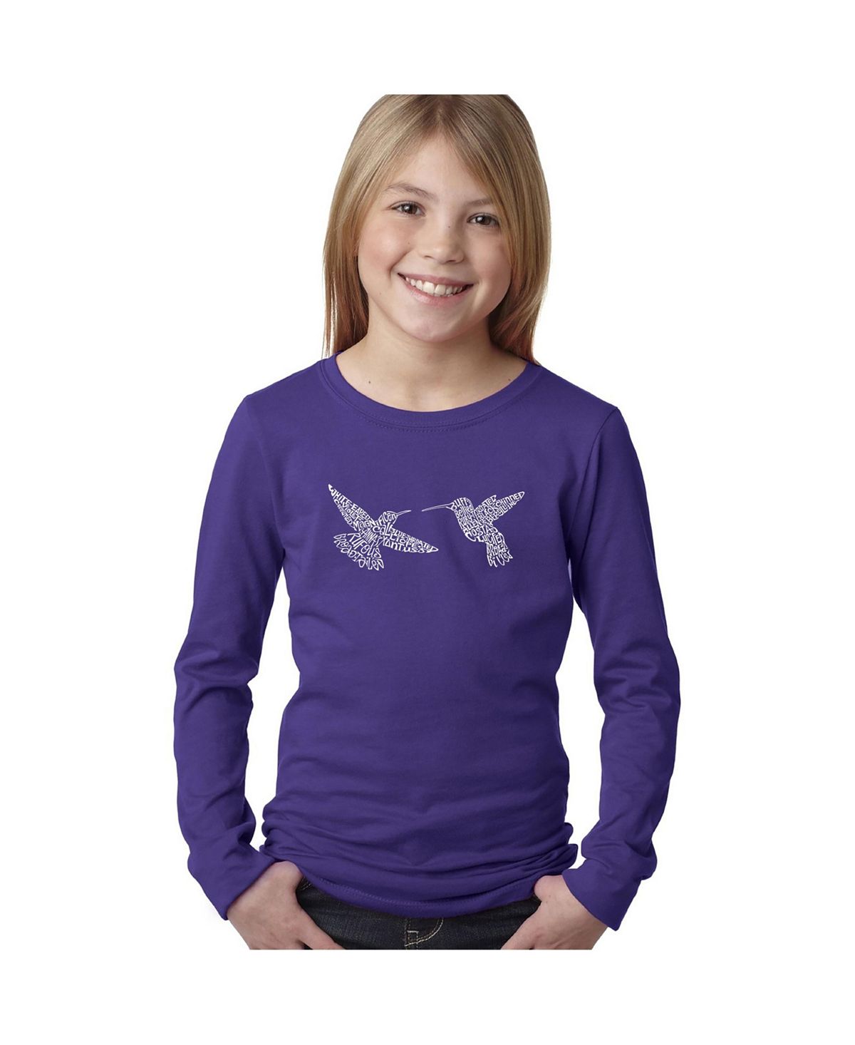 Колибри — детская футболка с длинными рукавами и надписью «Колибри» для девочек LA Pop Art