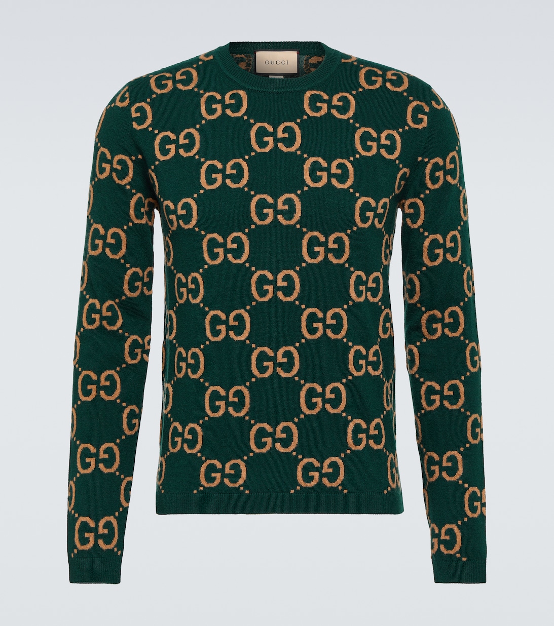 Шерстяной свитер с жаккардовым узором GG Gucci, зеленый