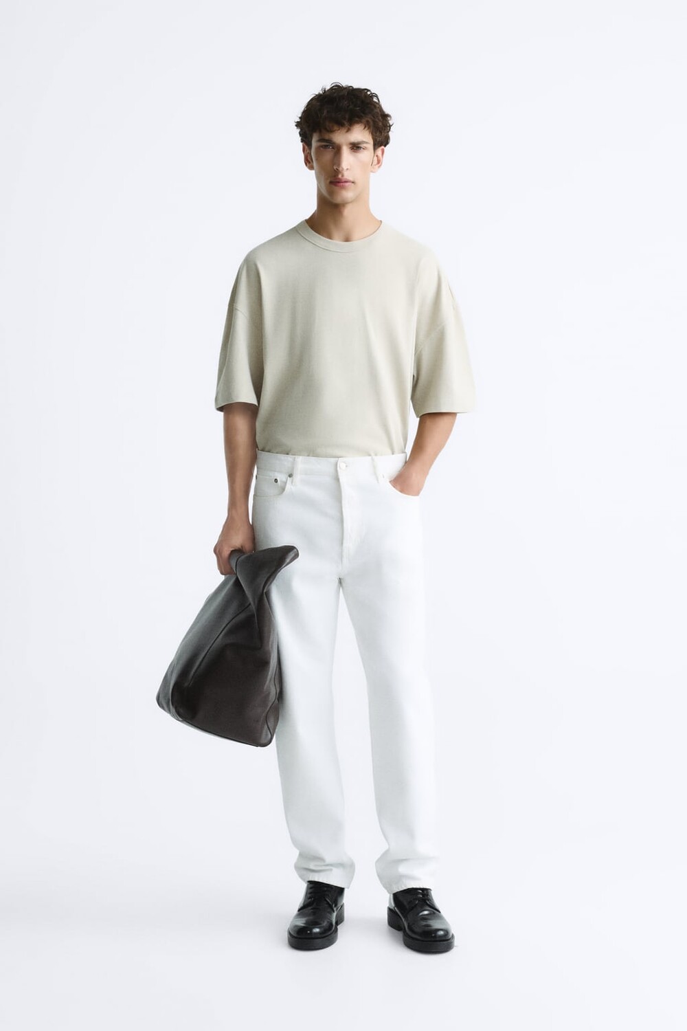 

Футболка с круглым кроем ZARA, кэмел
