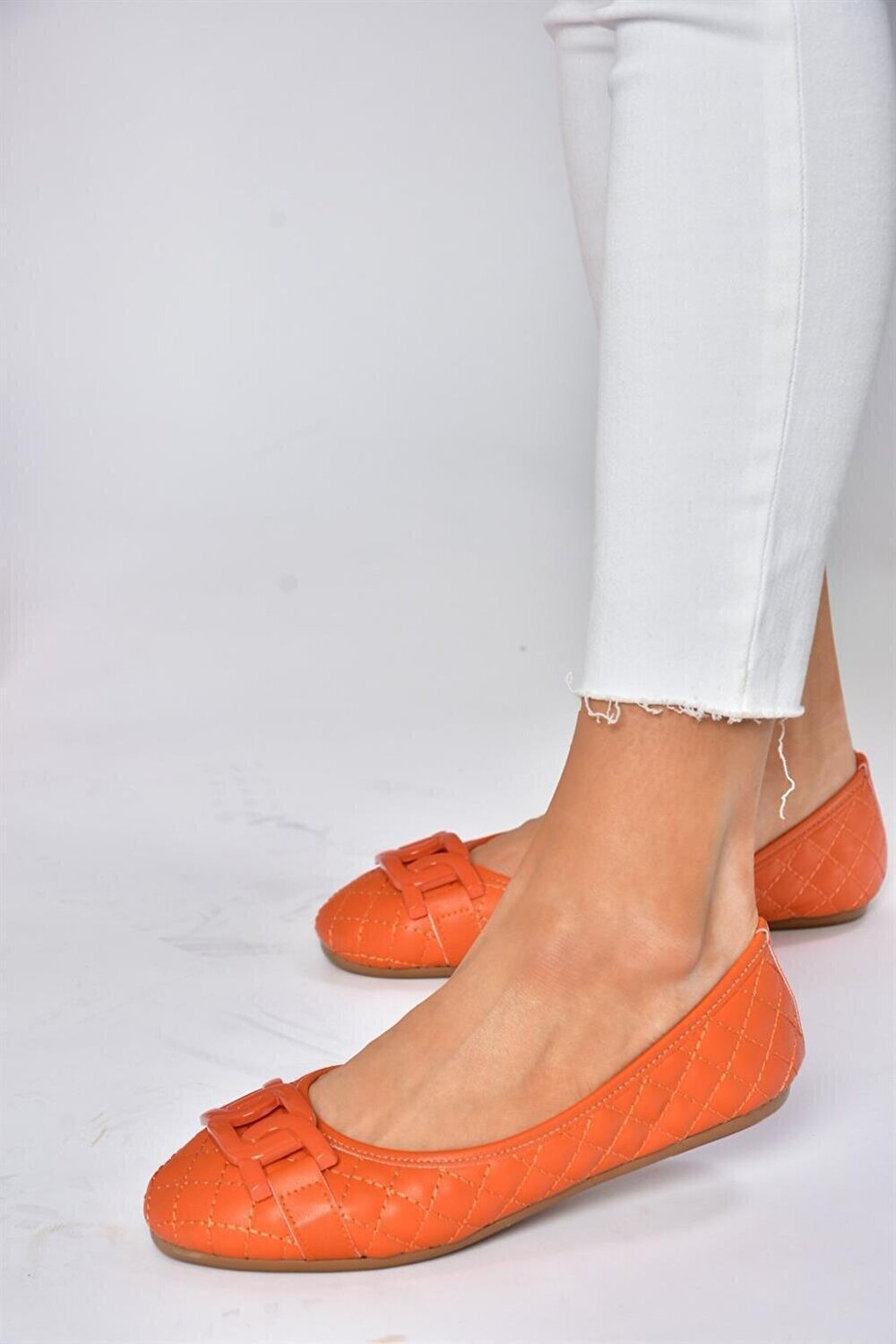 

P250005209 Оранжевые повседневные женские балетки со стеганой пряжкой Fox Shoes