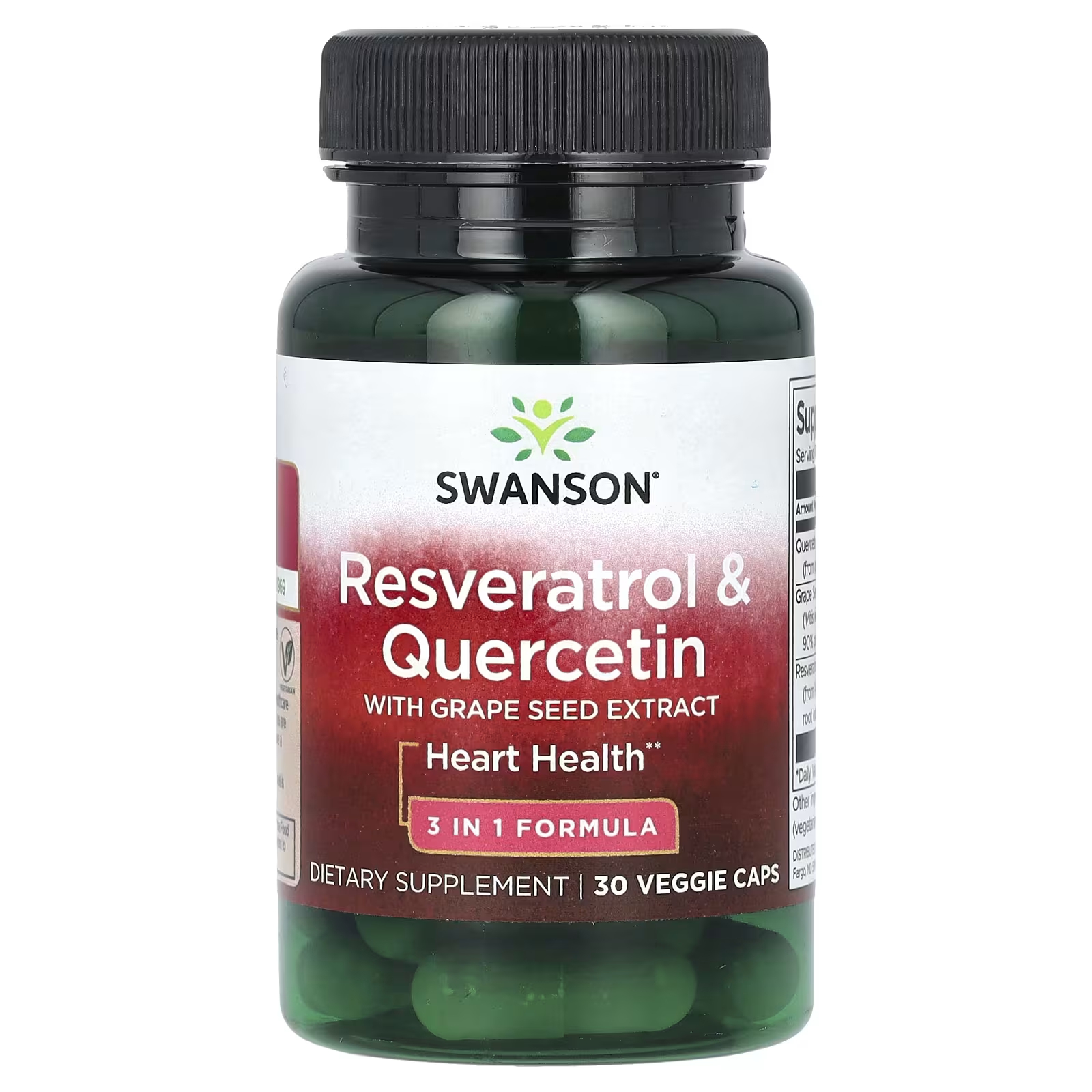 Ресвератрол и кверцетин Swanson с экстрактом виноградных косточек, 30 капсул
