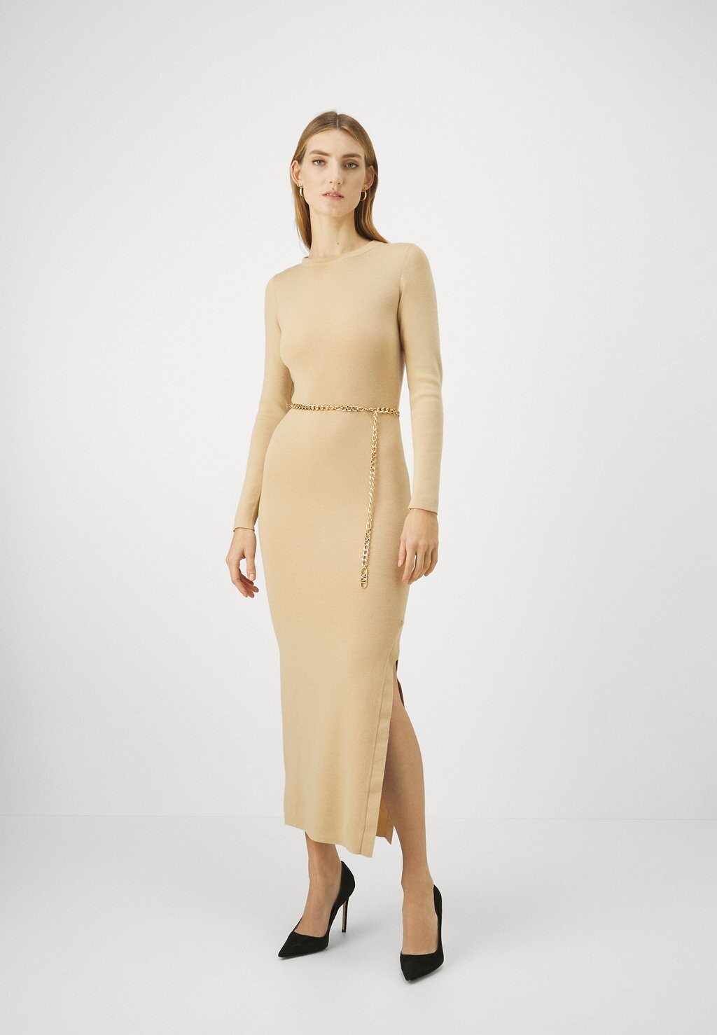 

Трикотажное платье Chain ​​Belt Slit MICHAEL Michael Kors, цвет buff