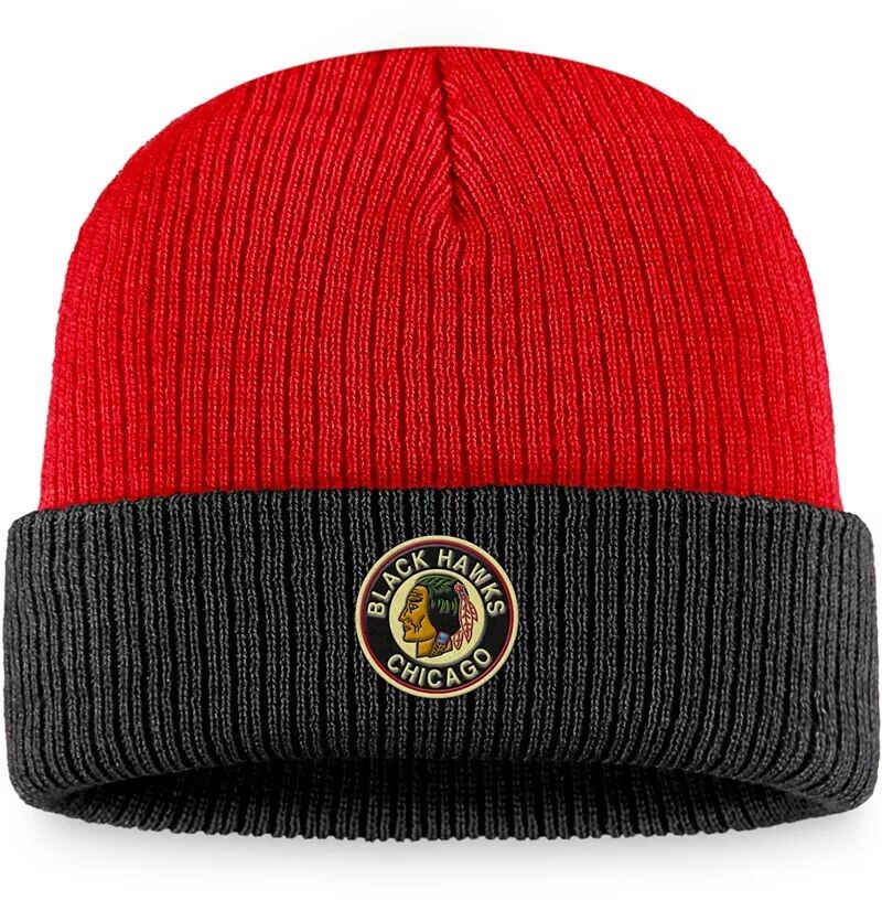 

Винтажная красная шапка с манжетами и помпонами NHL Chicago Blackhawks