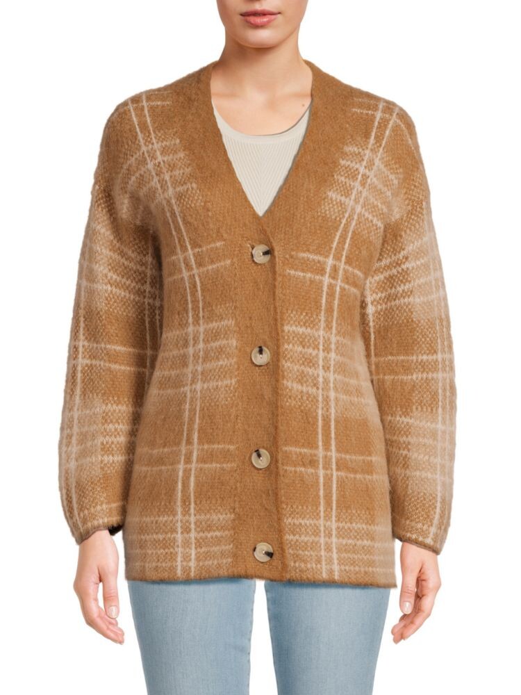 

Клетчатый кардиган из смеси альпаки Vince, цвет Scotch Brown