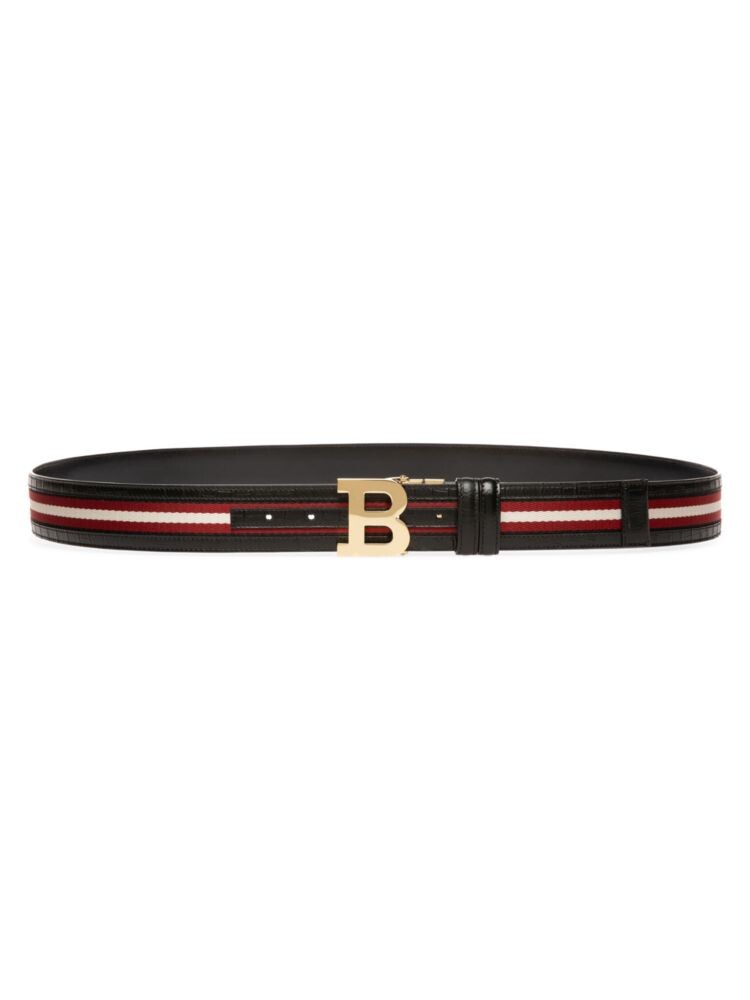 

Двусторонний ремень с логотипом в полоску под крокодила Bally, черный