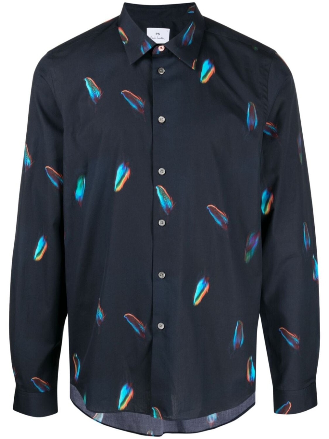 

PS Paul Smith Falling Feather-print cotton shirt, синий