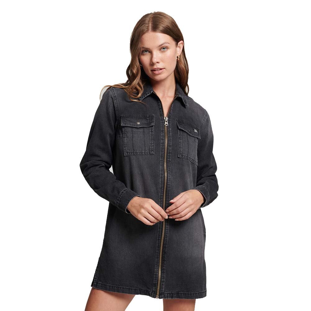 

Длинное платье Superdry Vintage Denim Short Sleeve, черный
