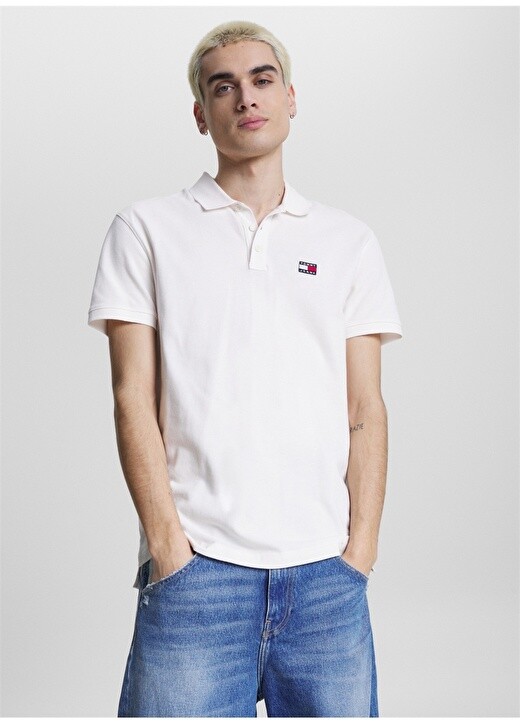 

Однотонная белая мужская футболка-поло Tommy Jeans, Белый