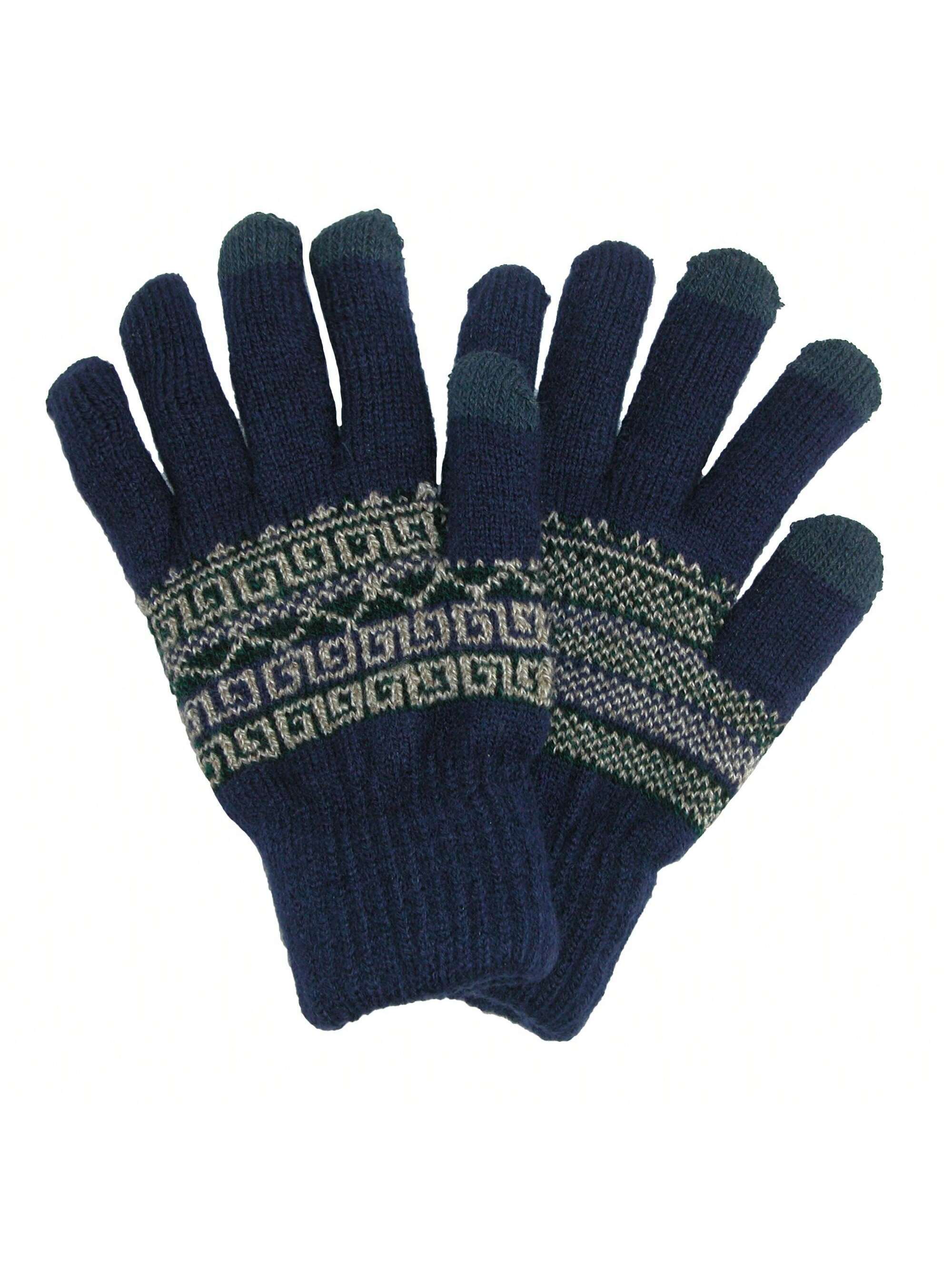 Мужские перчатки CTM Fairisle для сенсорного экрана, темно-синий черные кожаные перчатки с сенсорным экраном и манжетой борг asos