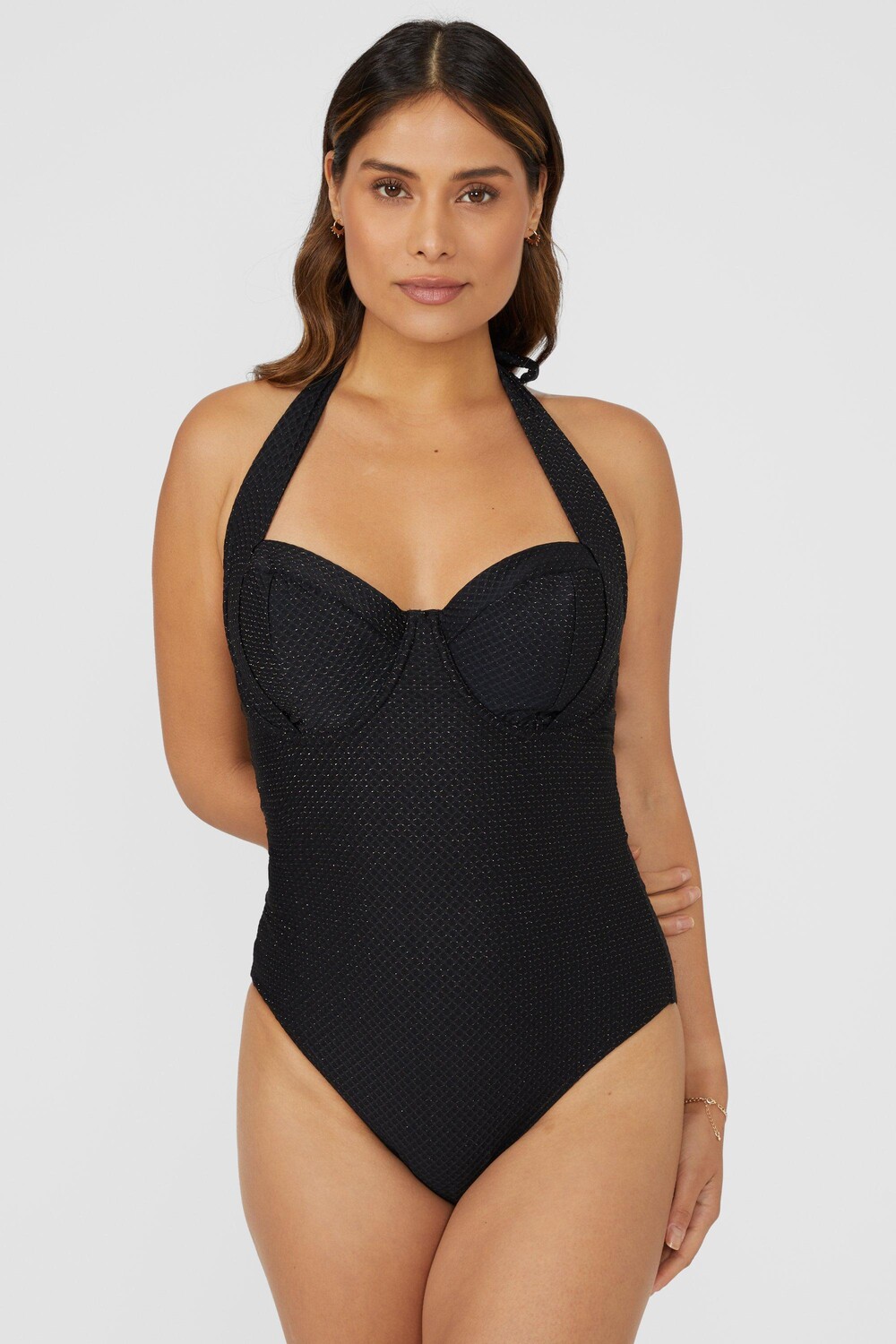 

Великолепный купальник на косточках с золотыми блестками DD+ Debenhams, черный