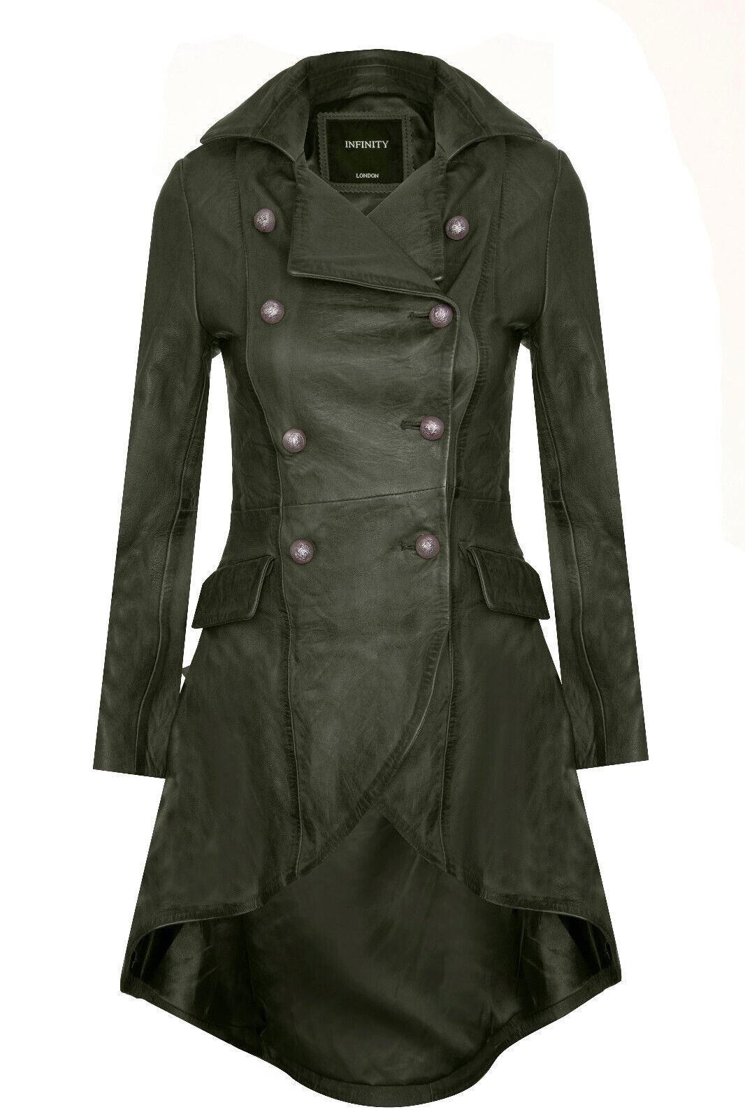 Готическое викторианское пальто-Аккра Infinity Leather, зеленый женское кожаное пальто средней длины свободное облегающее универсальное пальто в стиле хип хоп зима 2023