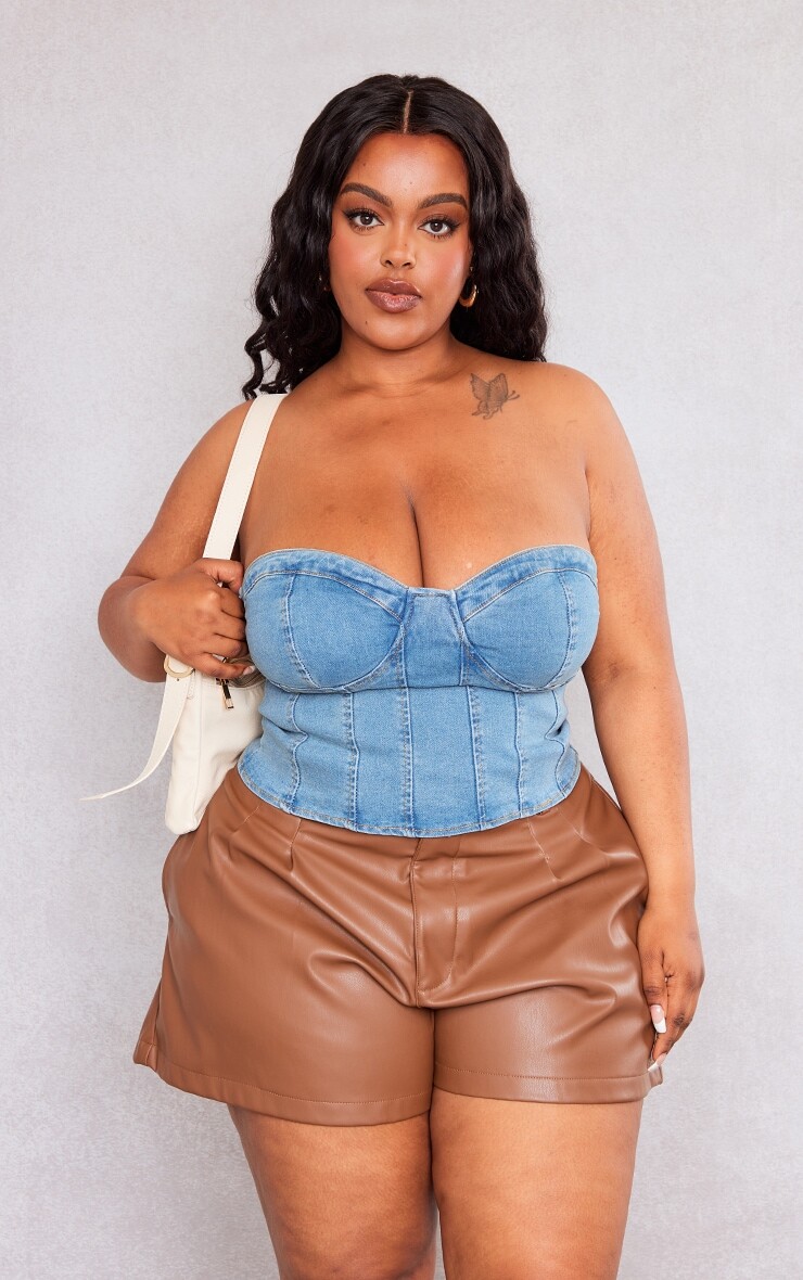 

PrettyLittleThing Джинсовый корсет-бандо Plus Vintage Wash