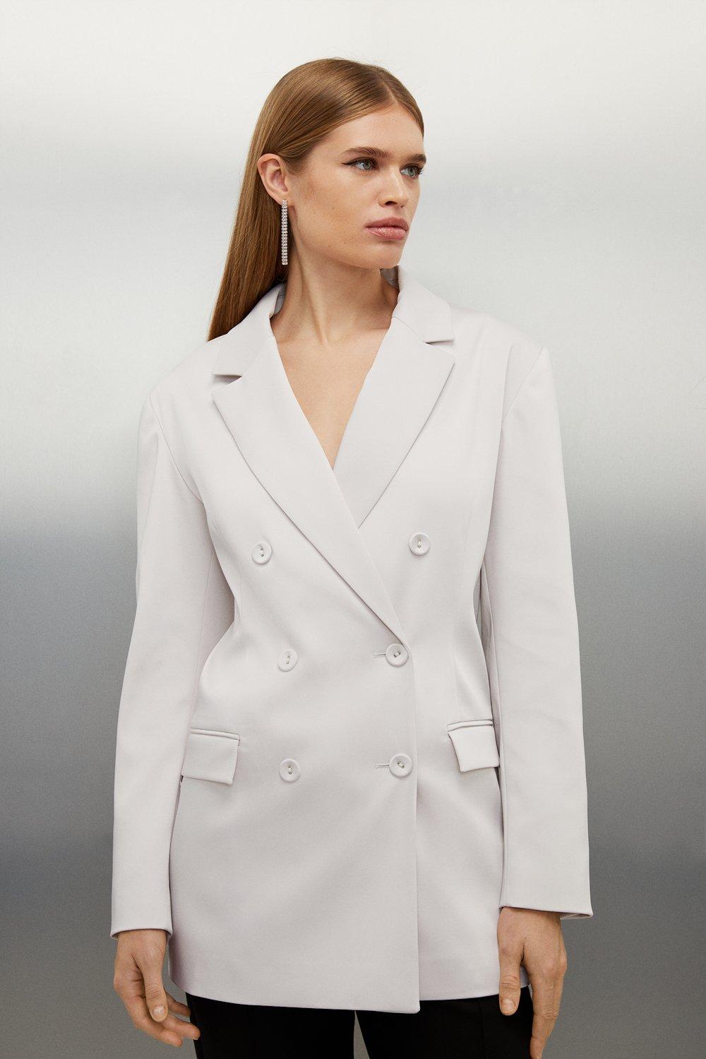 Приталенный пиджак оверсайз из крепа с атласной спинкой Karen Millen, белый