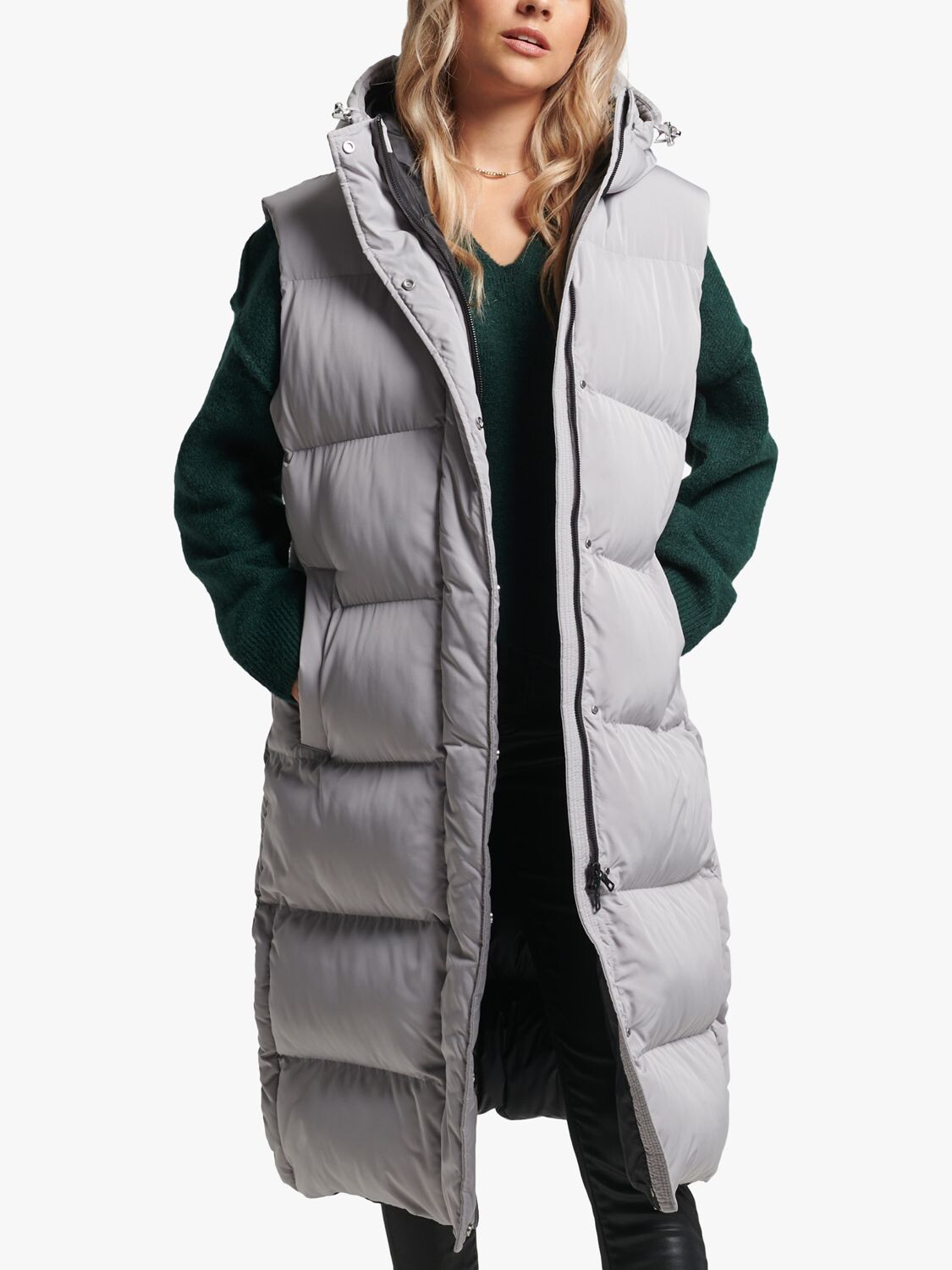 

Длинный утепленный жилет с капюшоном Superdry, плоский серый