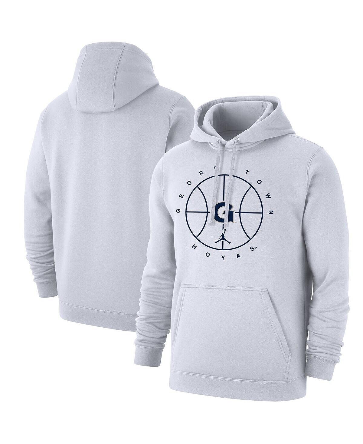 

Мужской брендовый белый флисовый пуловер с капюшоном Georgetown Hoyas Basketball Icon Club Jordan