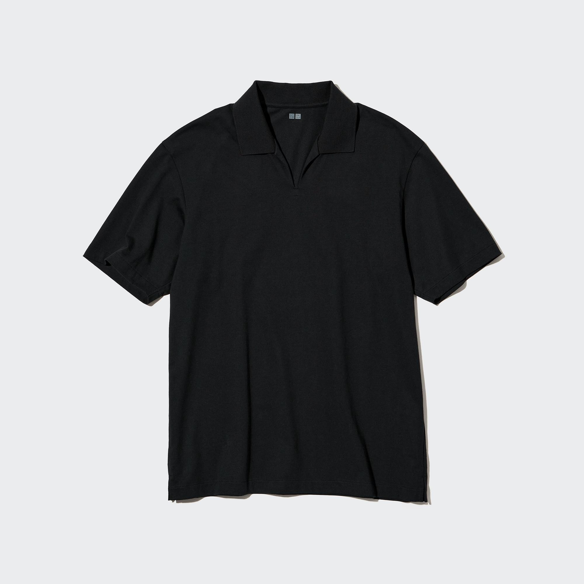 Футболка-поло Uniqlo AIRism Skipper Collar, черный рубашка uniqlo 100% linen skipper collar 3 4 sleeve тёмно серый