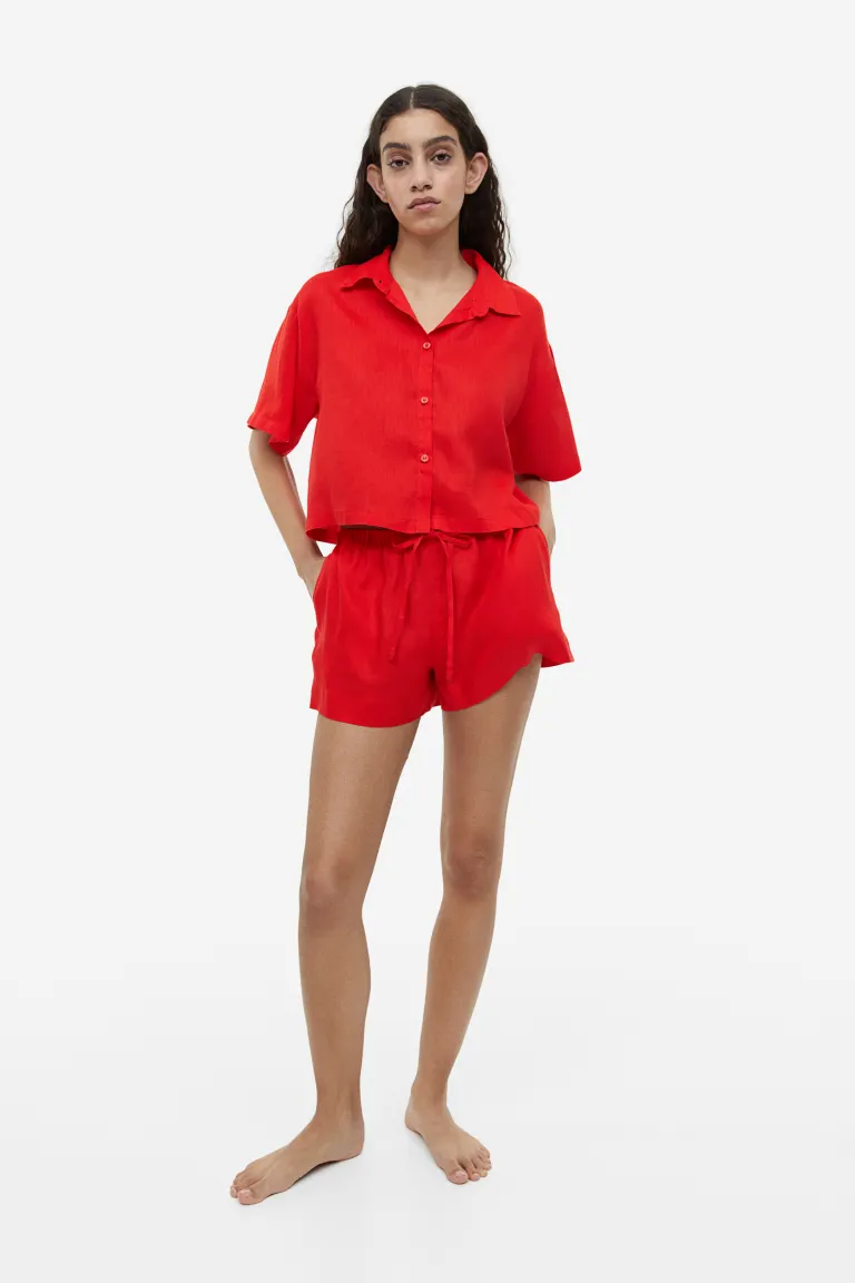 

Укороченная льняная рубашка H&M, оранжевый