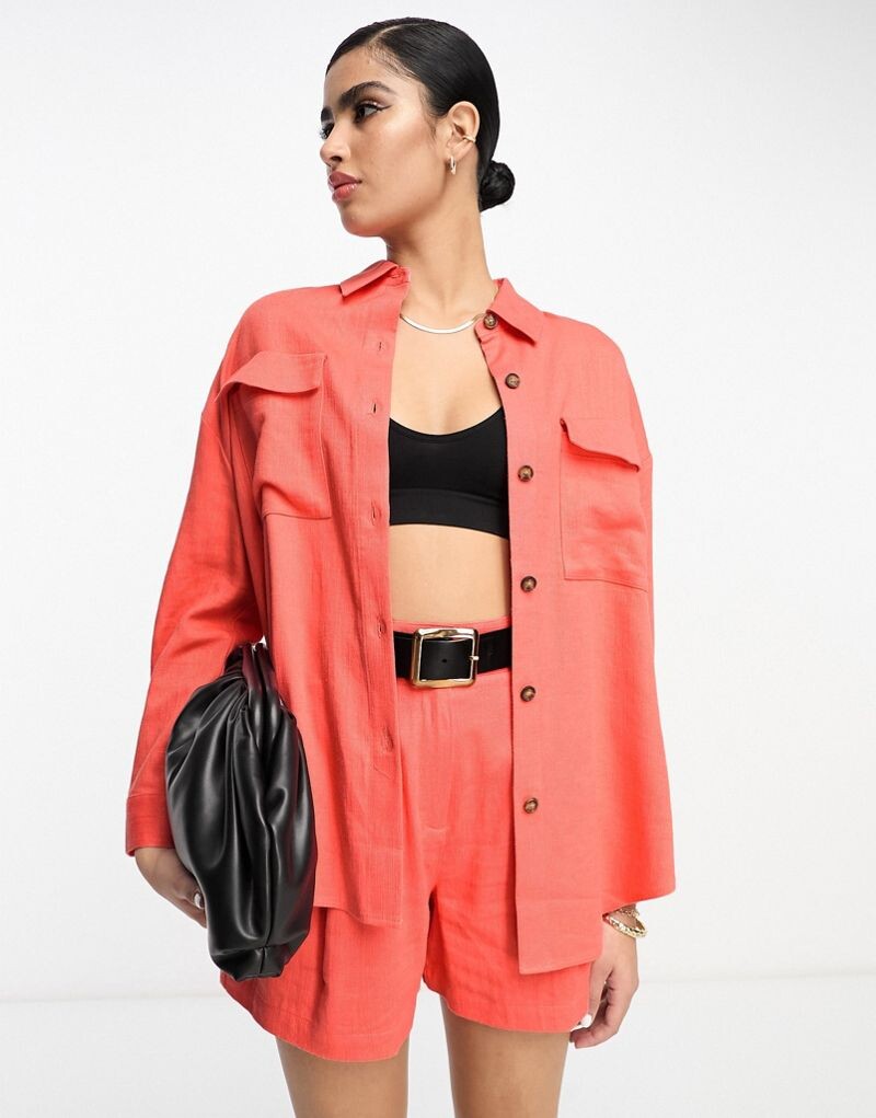 

Коралловая льняная рубашка в деловом стиле ASOS DESIGN