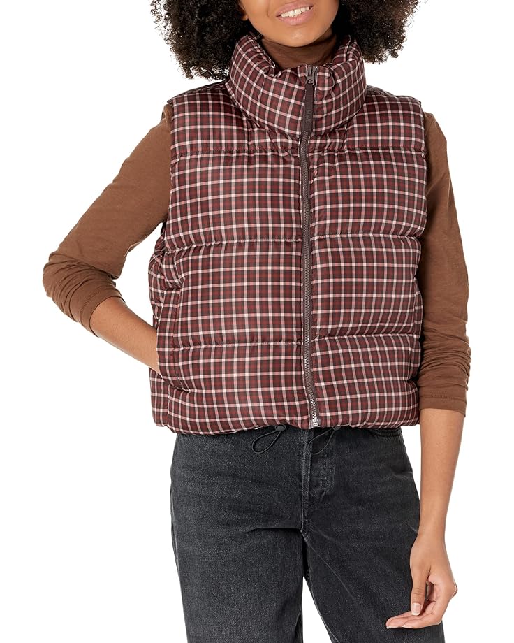 Утепленный жилет Madewell Plaid Puffer, цвет Spiced Raisin