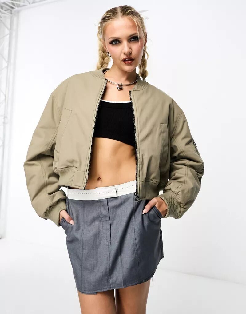 

Укороченный бомбер ASOS грибно-коричневого цвета