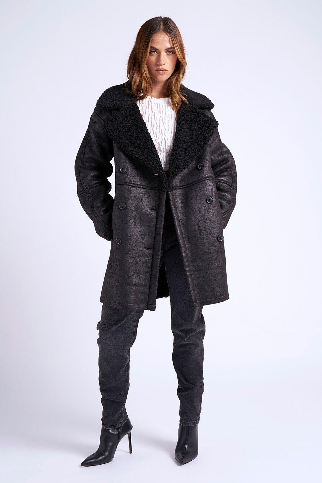 Пальто средней длины Urban Bliss, черный халат средней длины застежка пуговицы укороченный рукав карманы трикотажная размер 52 хаки