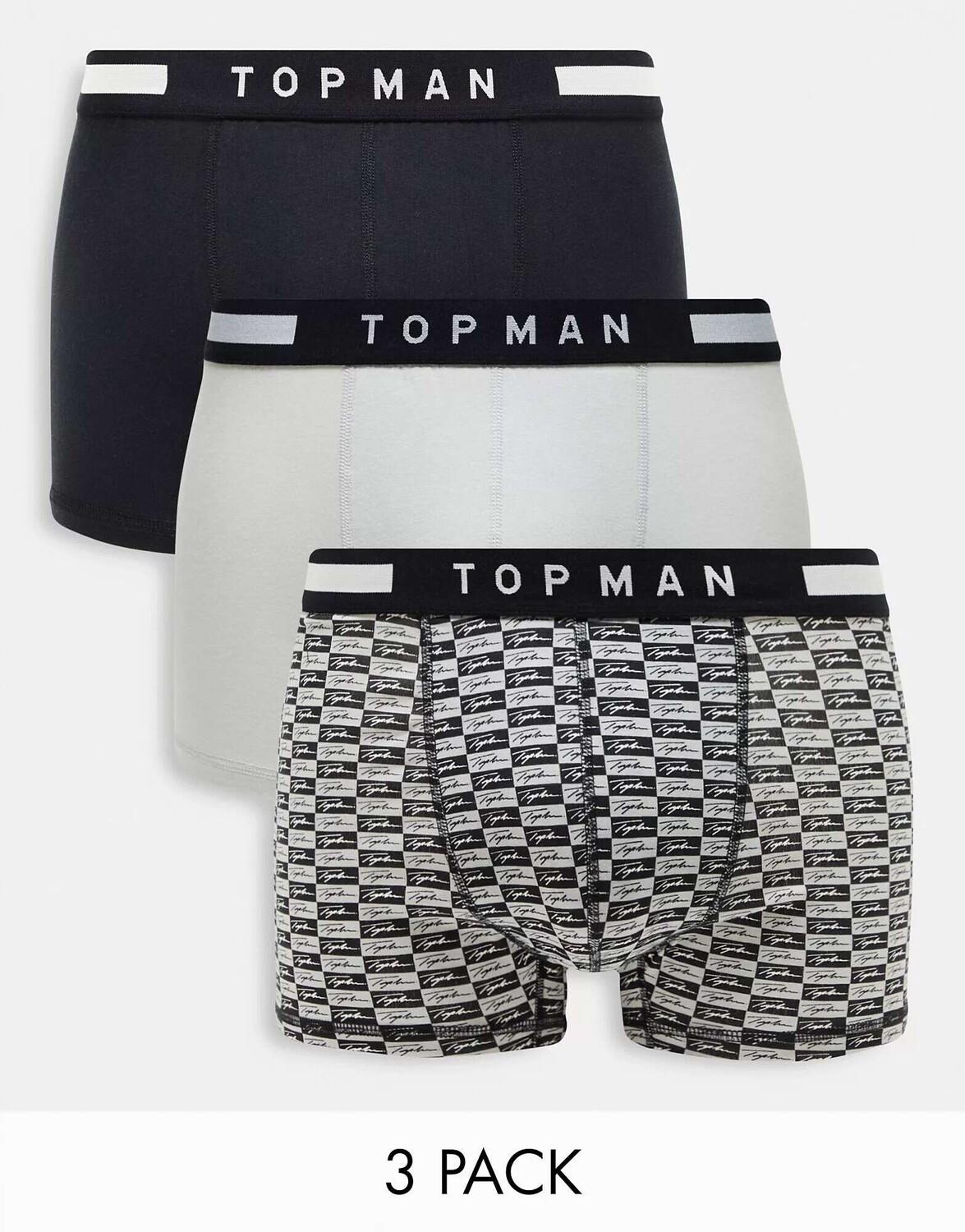 

Три пары боксеров Topman серого, принтованного и черного цвета