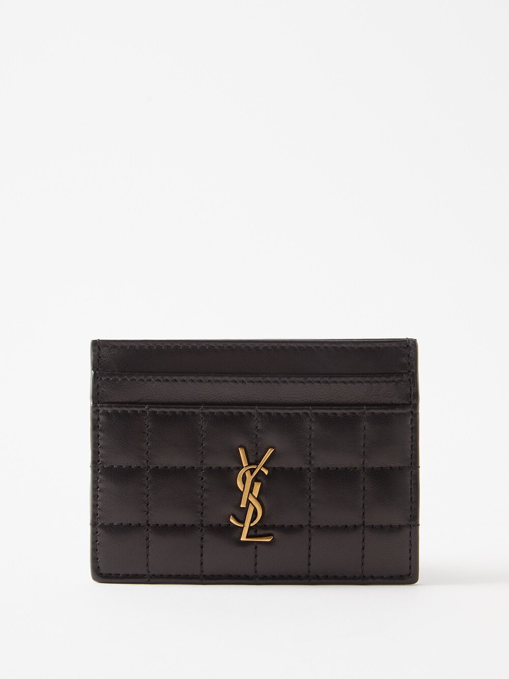 

Стеганый кожаный картхолдер с пластинкой ysl Saint Laurent, черный