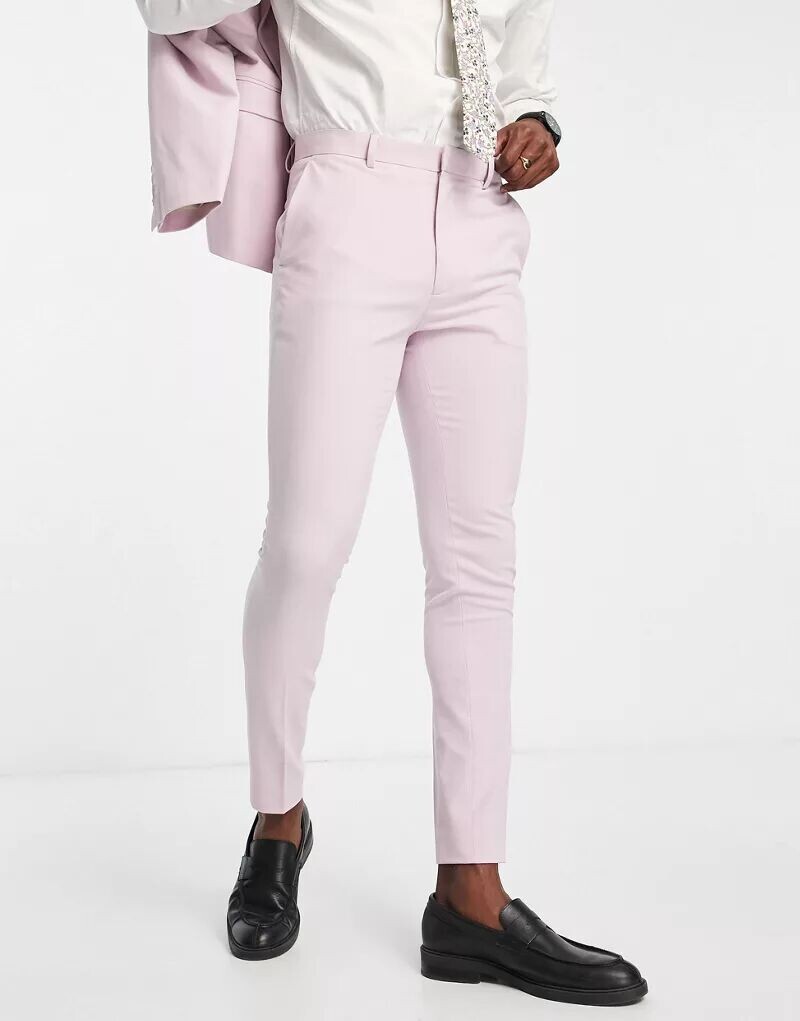 

Светло-розовые суперузкие костюмные брюки ASOS