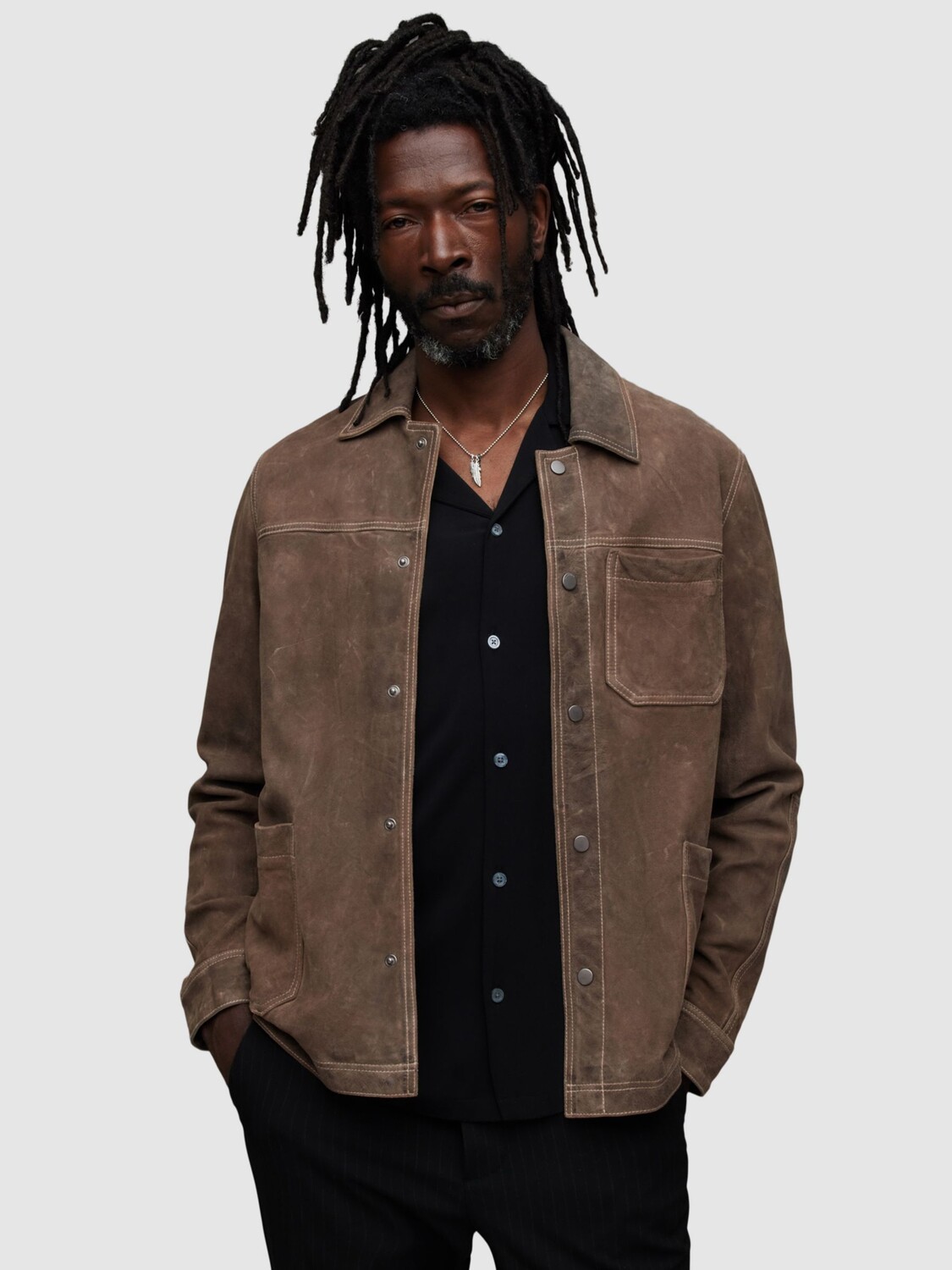 

Замшевая куртка с длинными рукавами AllSaints, светло-серо-коричневый