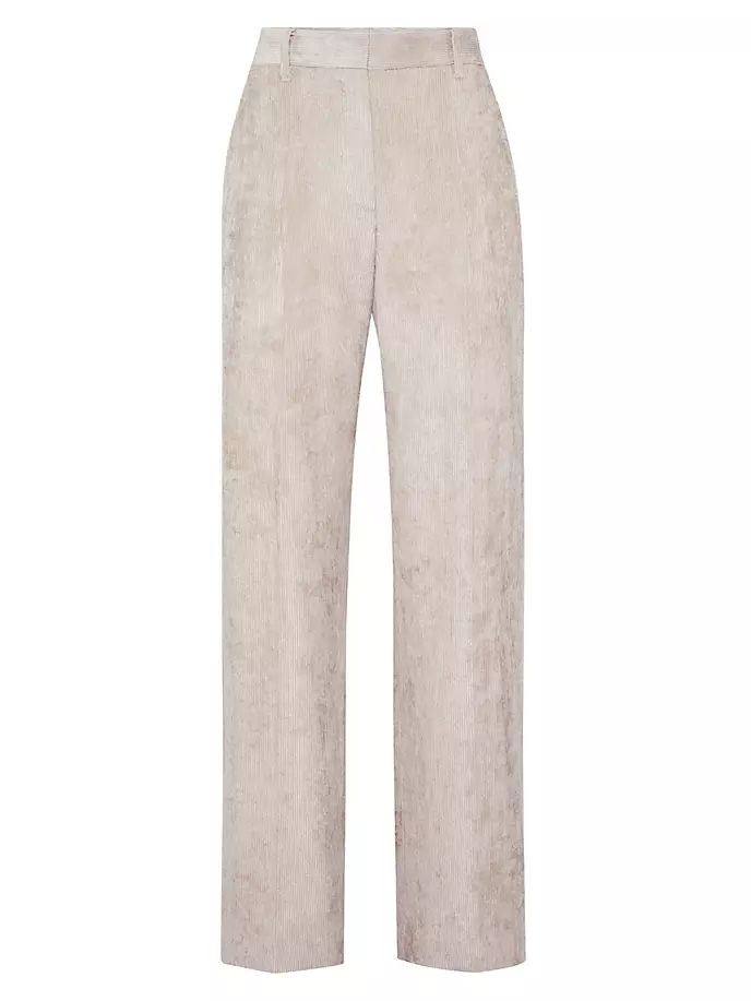

Свободные прямые брюки из тисненого вельвета Brunello Cucinelli, цвет warm beige