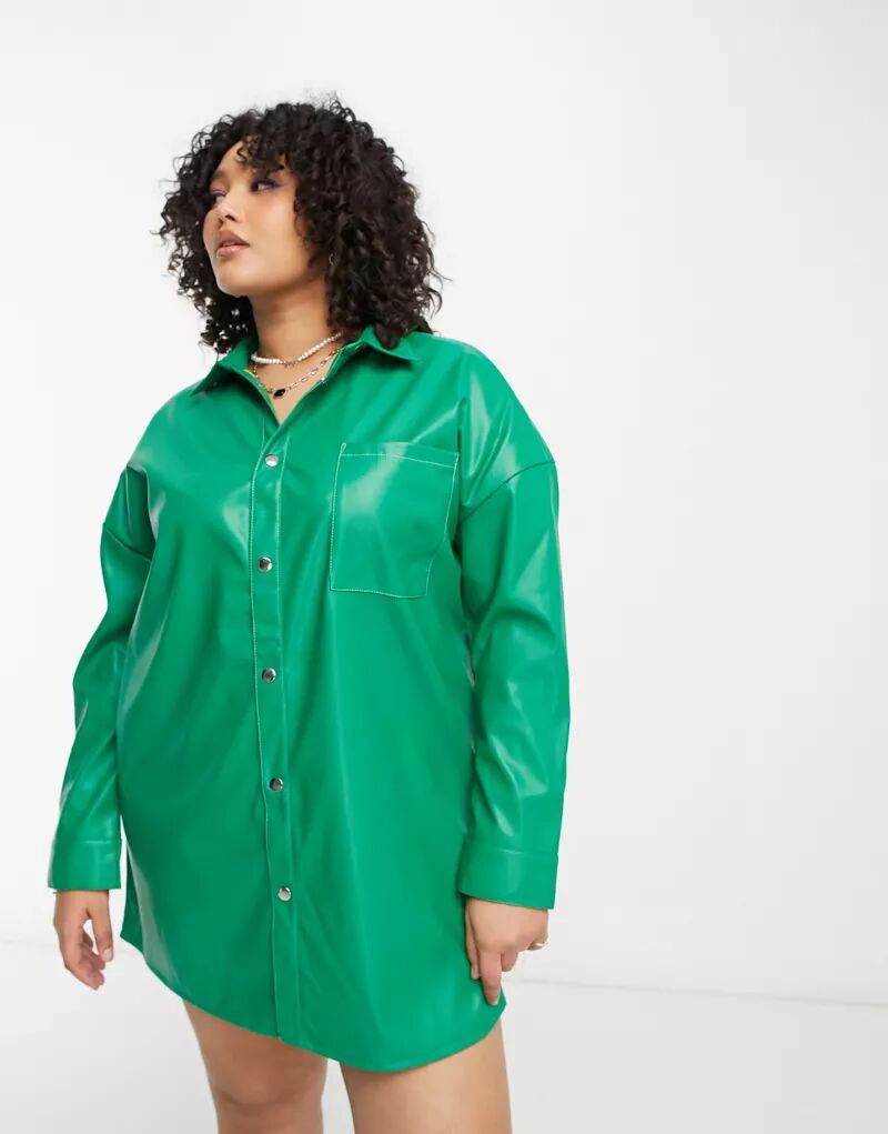 цена Зеленое платье-рубашка из полиуретана Native Youth Plus с контрастной строчкой