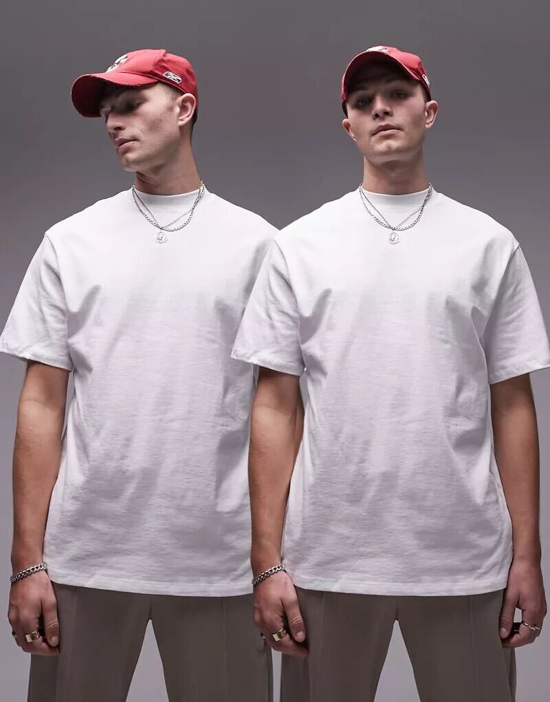 

Комплект из 2 больших футболок белого цвета Topman