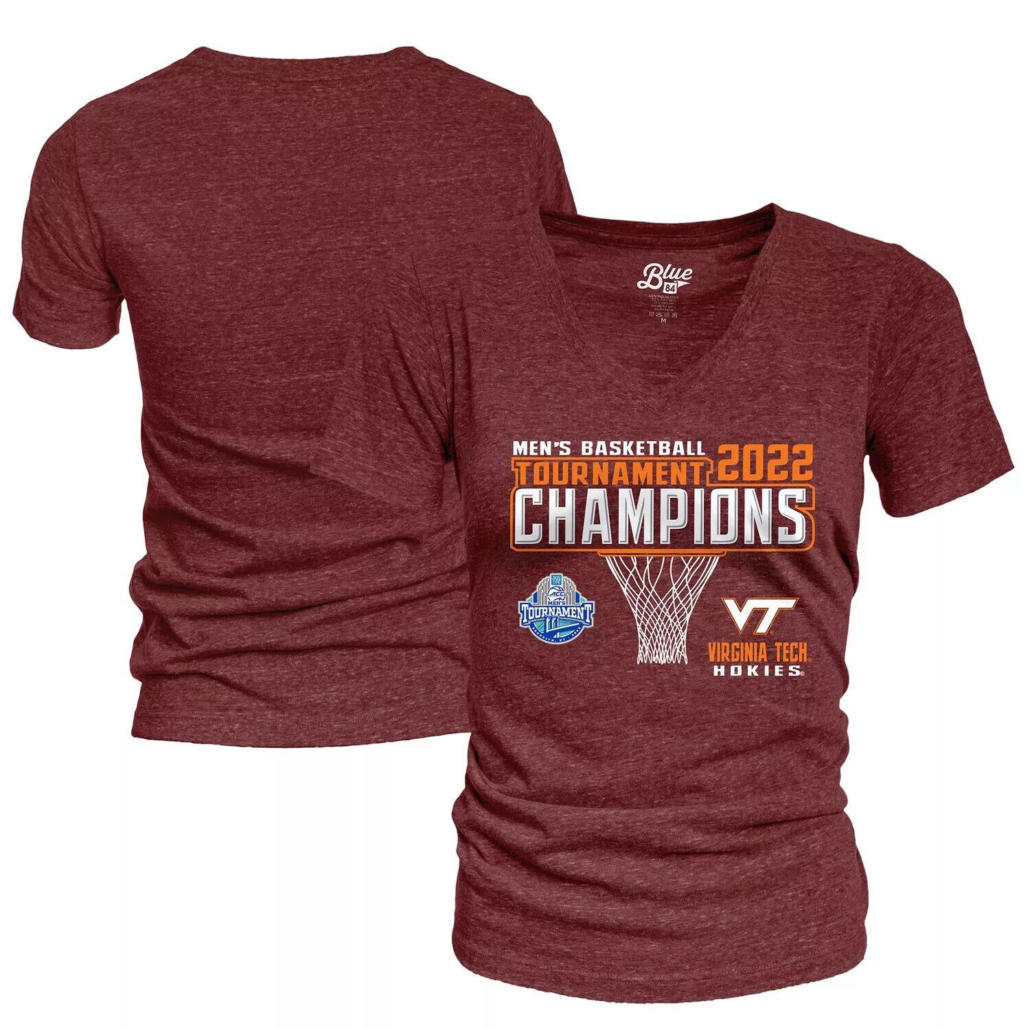 

Женская синяя футболка 84 Maroon Virginia Tech Hokies 2022 ACC, мужская футболка с v-образным вырезом для турнира чемпионов по баскетболу, Синий