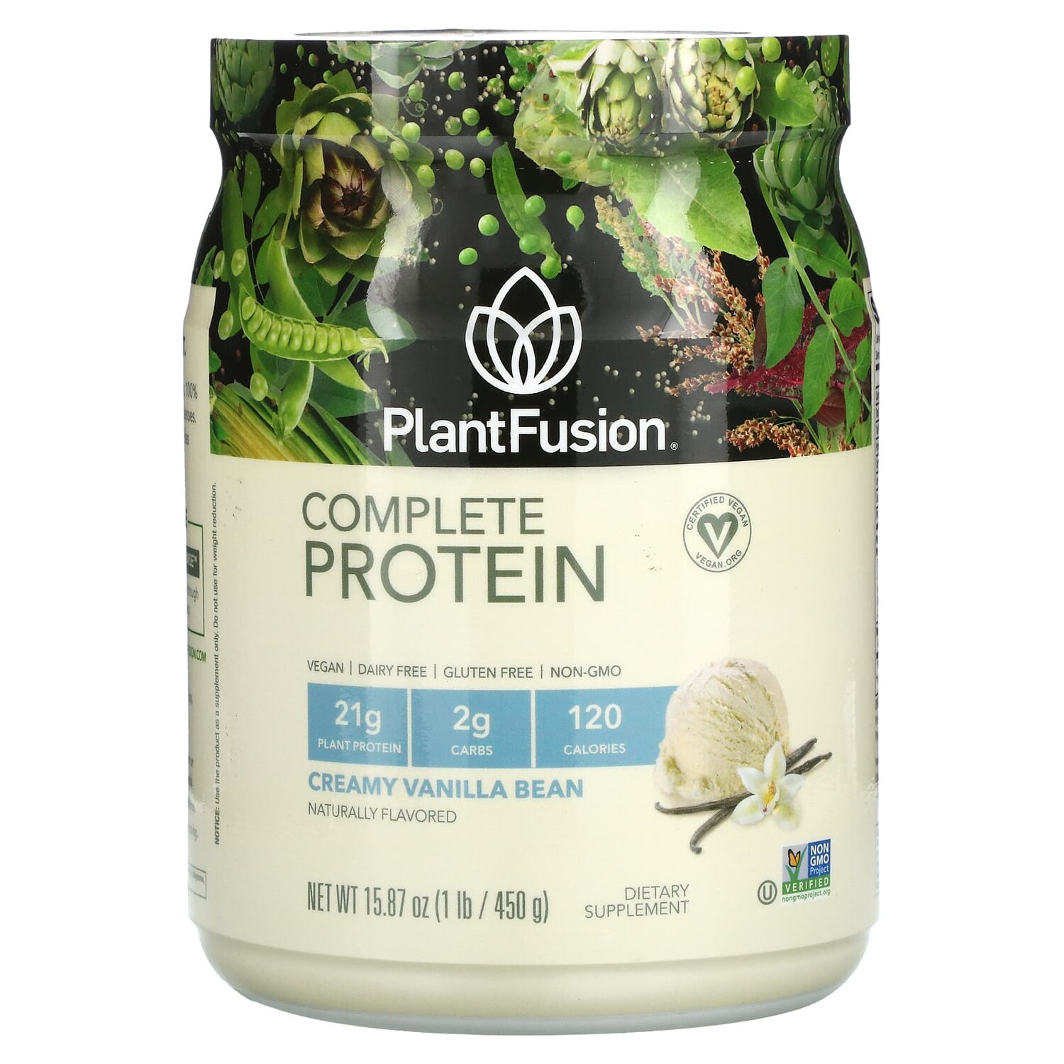 

Complete Protein, сливочные стручки ванили, 450 г (15,87 унции), PlantFusion