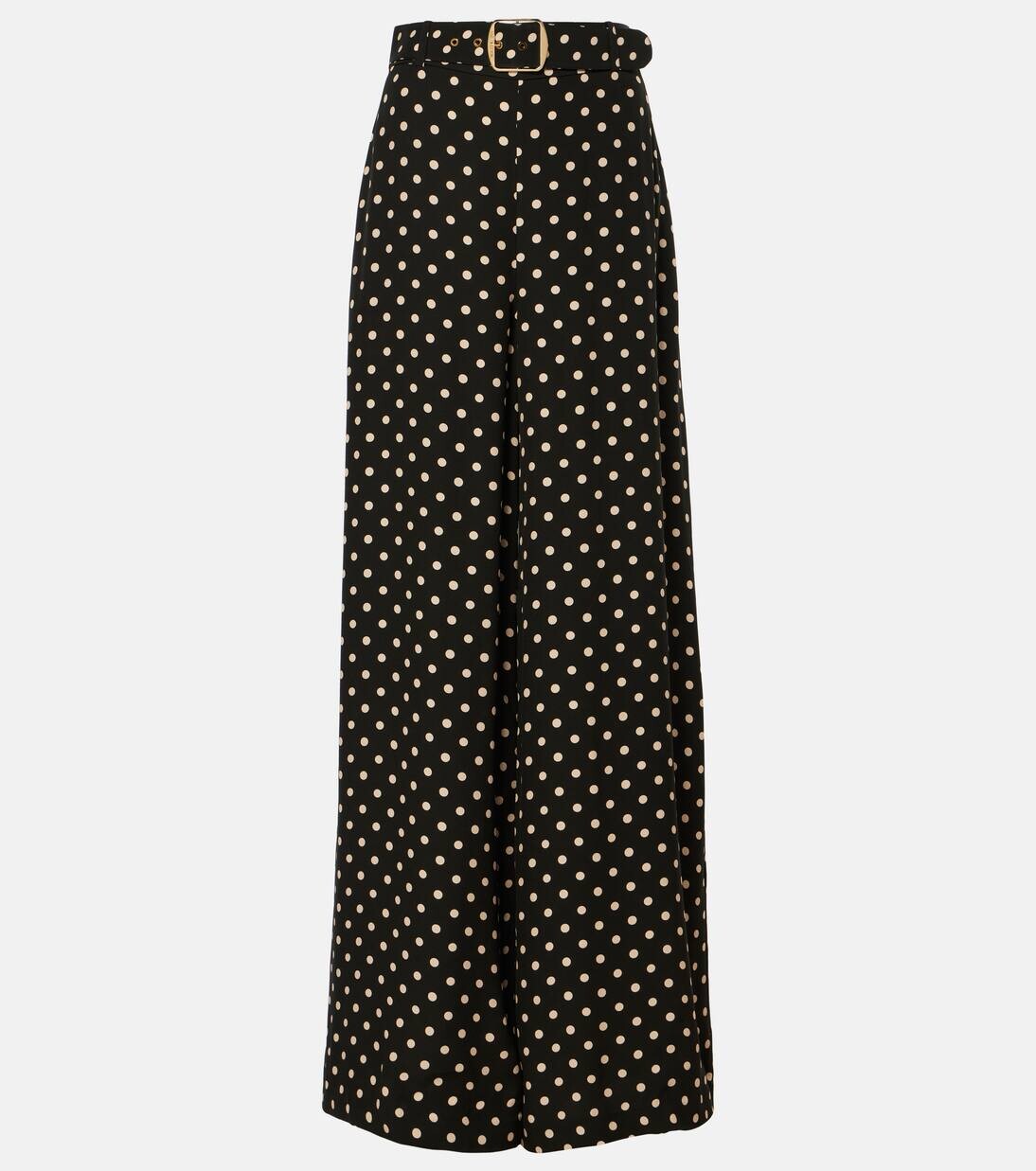 

Широкие брюки в горошек с поясом Zimmermann, цвет black/cream dot