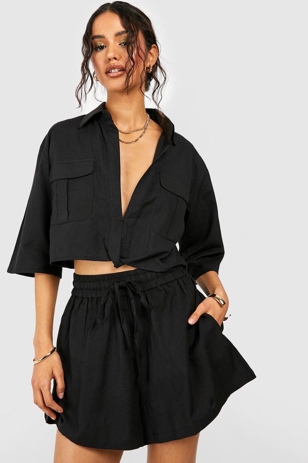 

Рубашка из льна Boohoo, черный