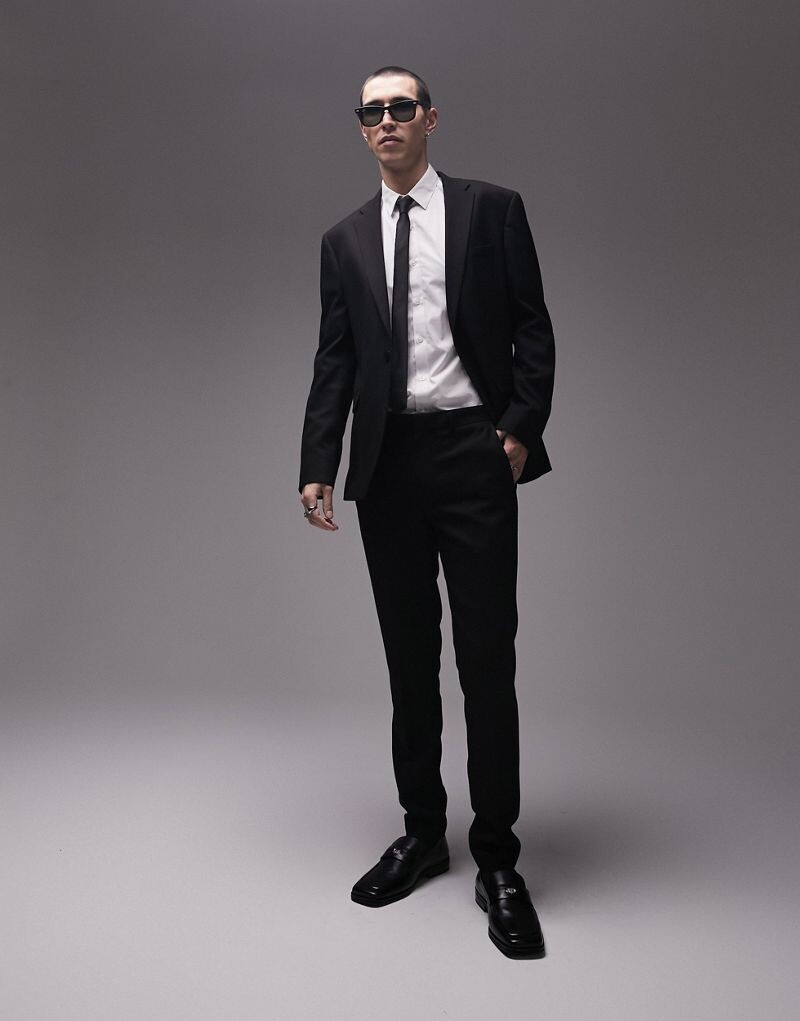 

Черные узкие фактурные брюки Topman