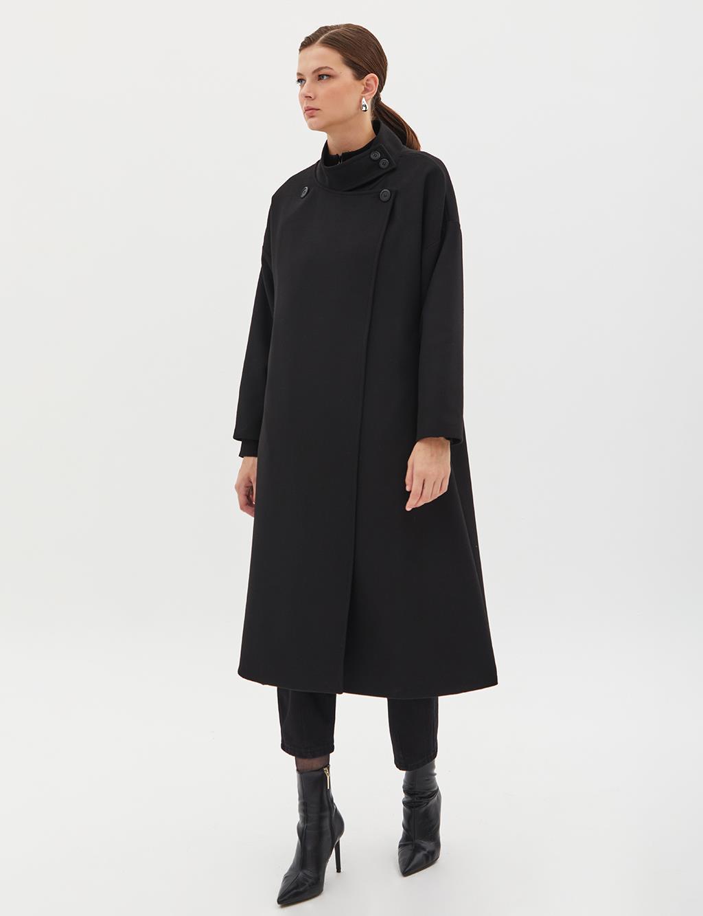 Асимметричное пальто на пуговицах с высоким воротником, черное Kayra черное пальто на пуговицах lemaire