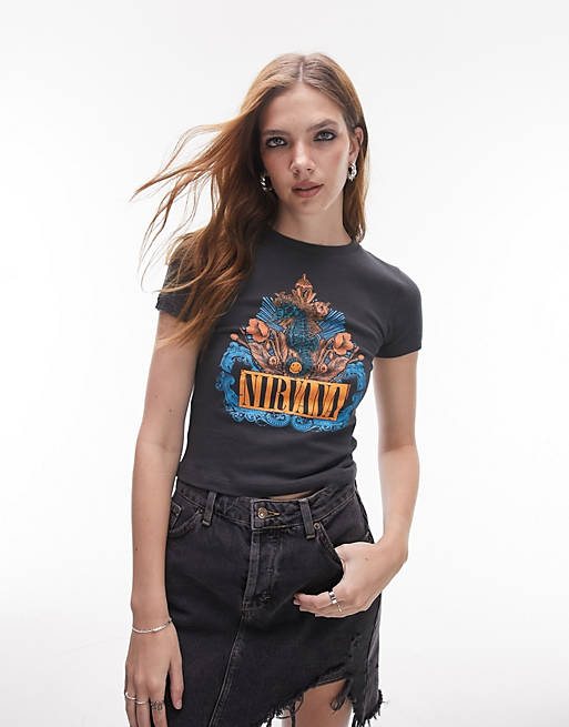 

Темно-серая детская футболка Topshop с графической лицензией Nirvana Sea Horse, Серый