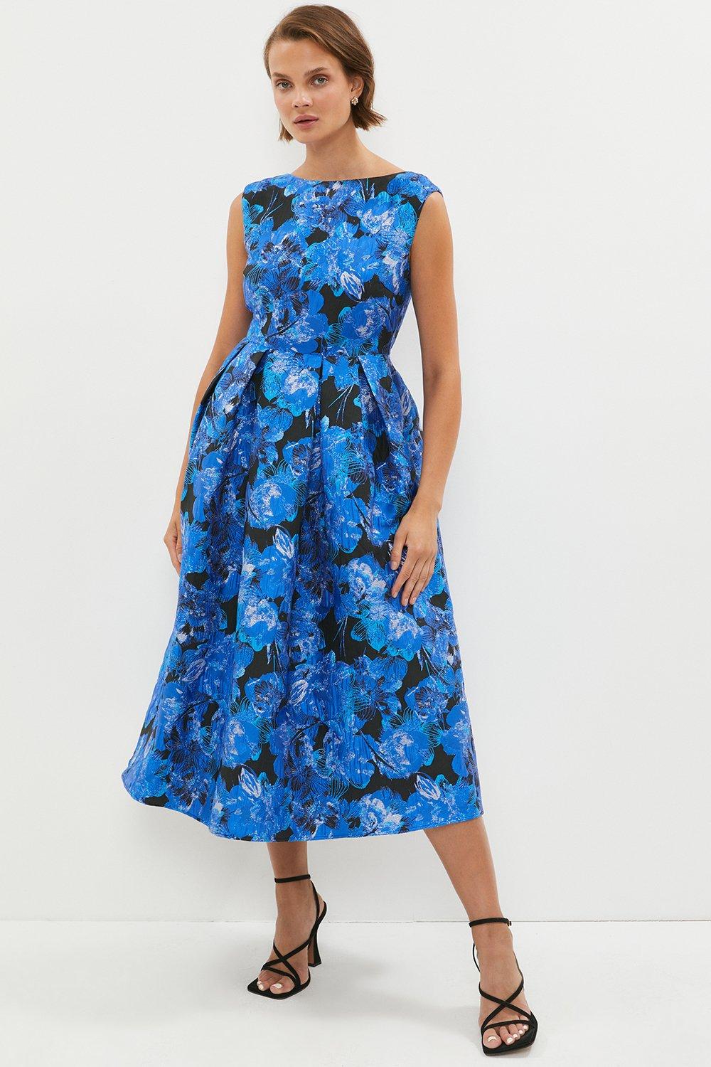 Жаккардовое платье с V-образным вырезом на спине Coast, синий платье ascool с яркими цветами 46 размер новое