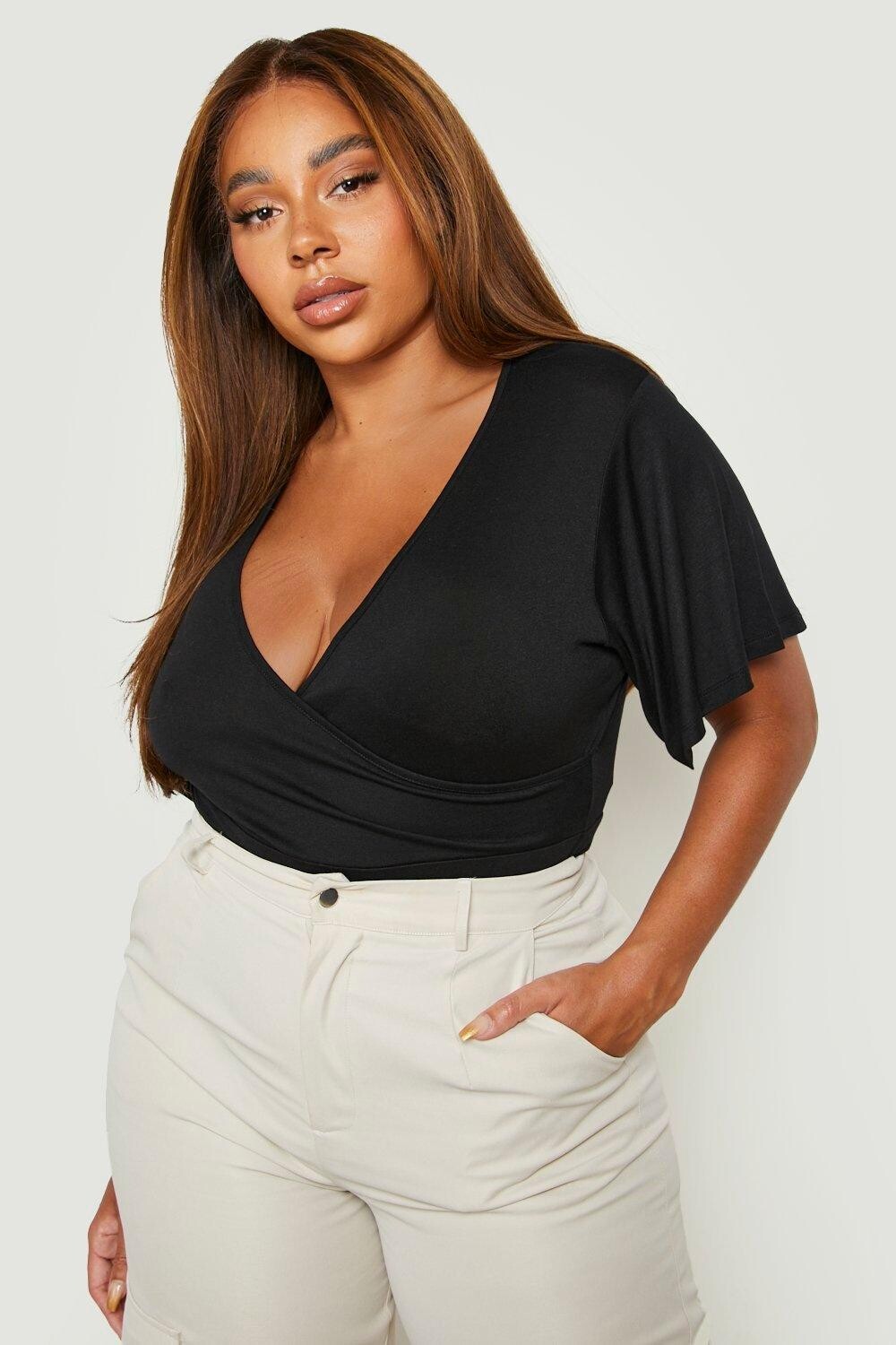 

Боди с короткими рукавами plus wrap Boohoo, черный