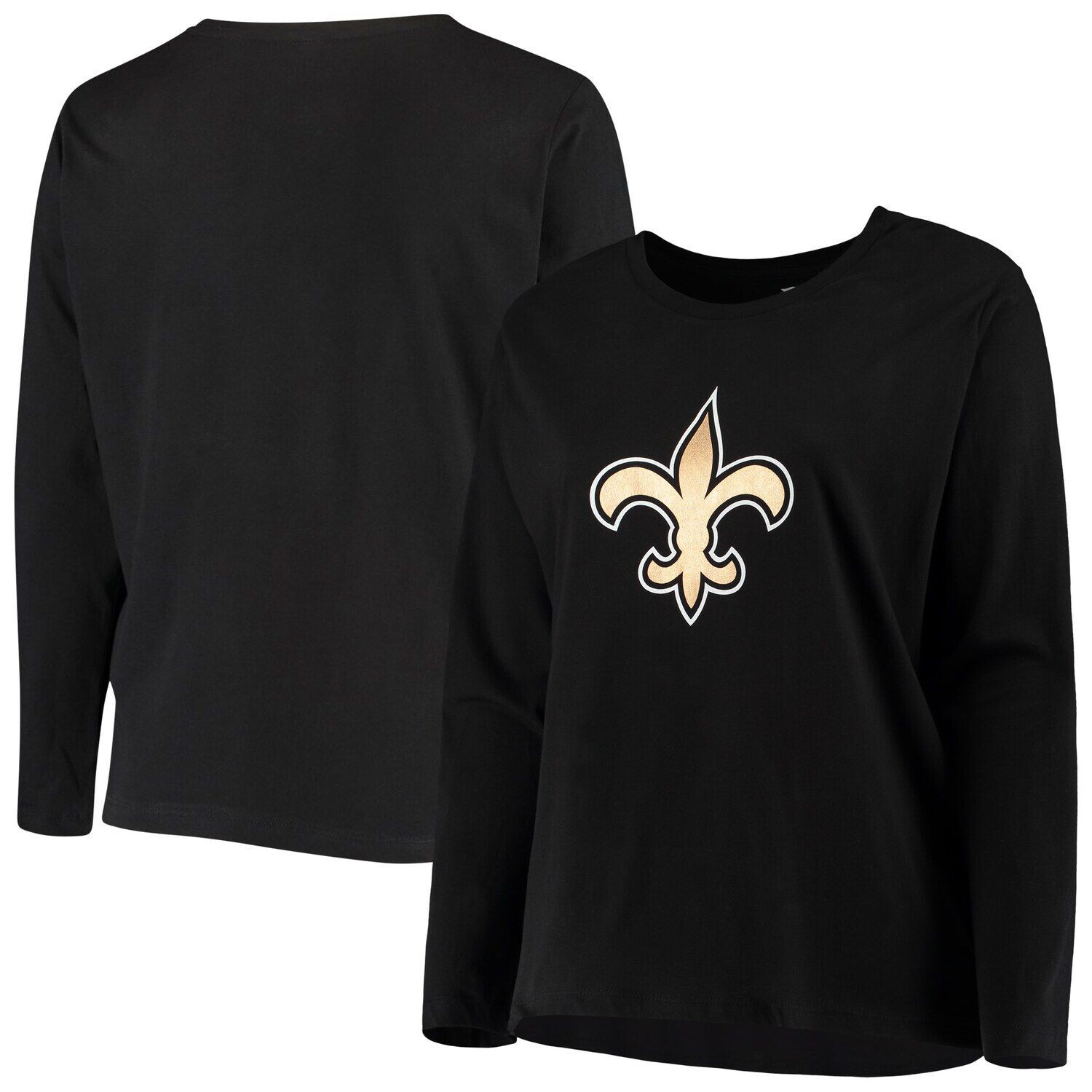 

Женская черная фирменная футболка Fanatics New Orleans Saints размера плюс с длинным рукавом и основным логотипом Fanatics, Черный