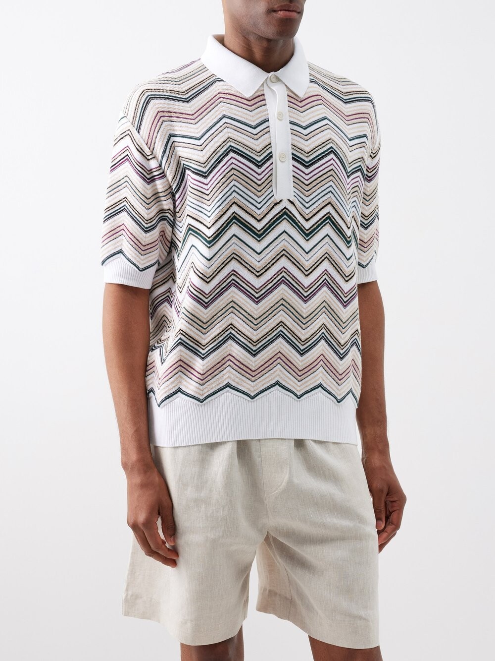 

Рубашка-поло из смесового хлопка зигзагообразной вязки Missoni, белый