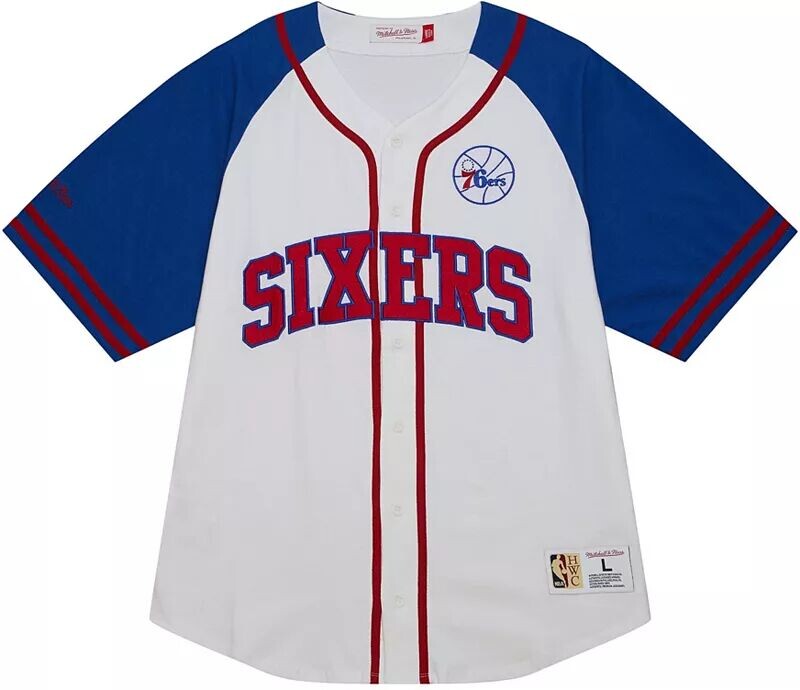 

Мужская белая бейсбольная майка Mitchell & Ness Philadelphia 76ers