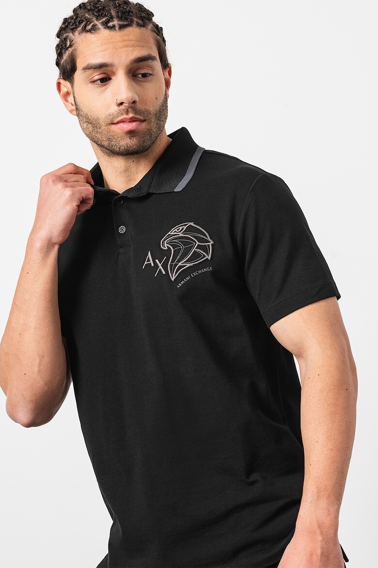 

Хлопковая футболка с воротником и эффектом пике Armani Exchange, черный