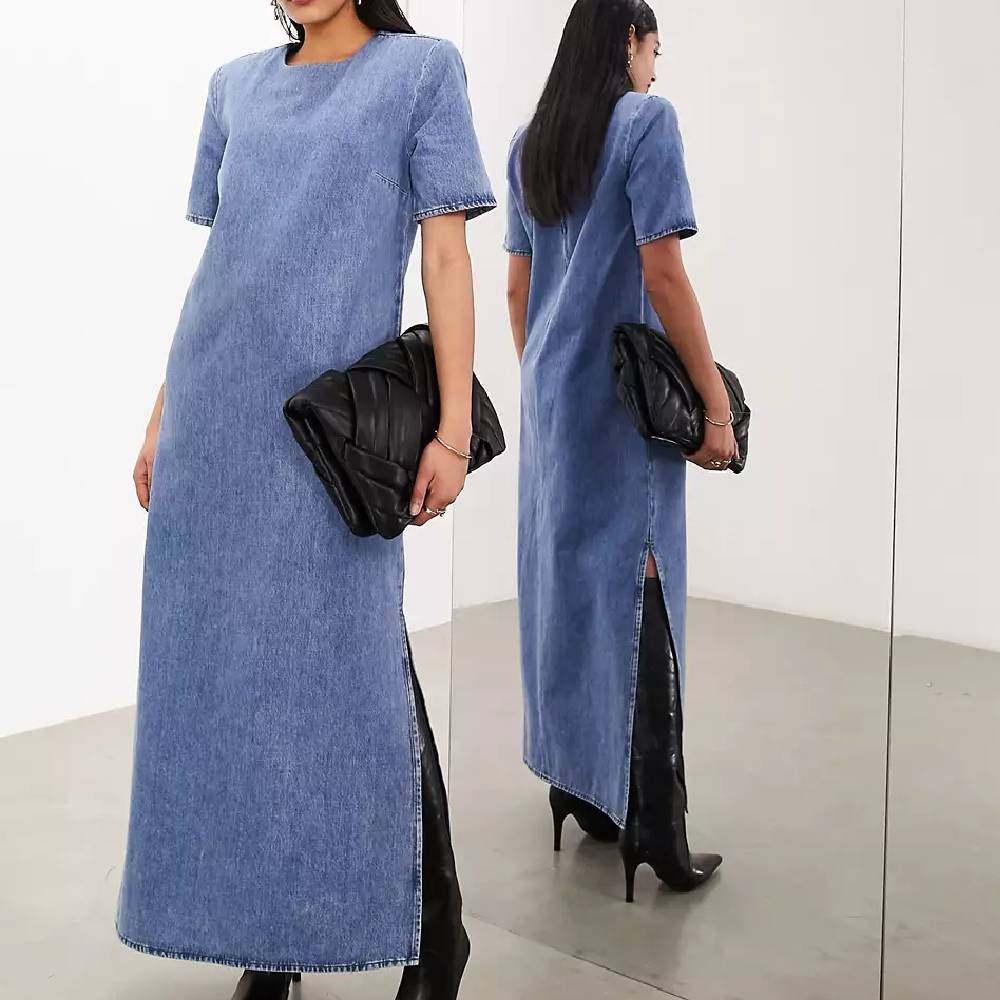 Платье Asos Edition Denim Shoulder, синий синее джинсовое платье миди с рюшами acne studios