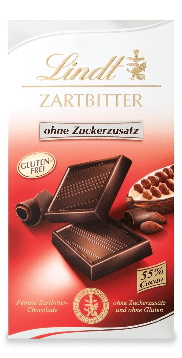 

Темный шоколад без добавления сахара Lindt Zartbitter Ohne Zuckerzusatz, 100г