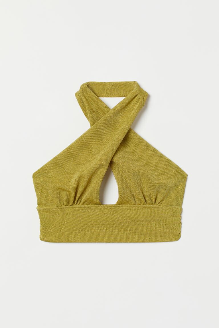 

Короткий велюровый топ H&M, желто-зеленый